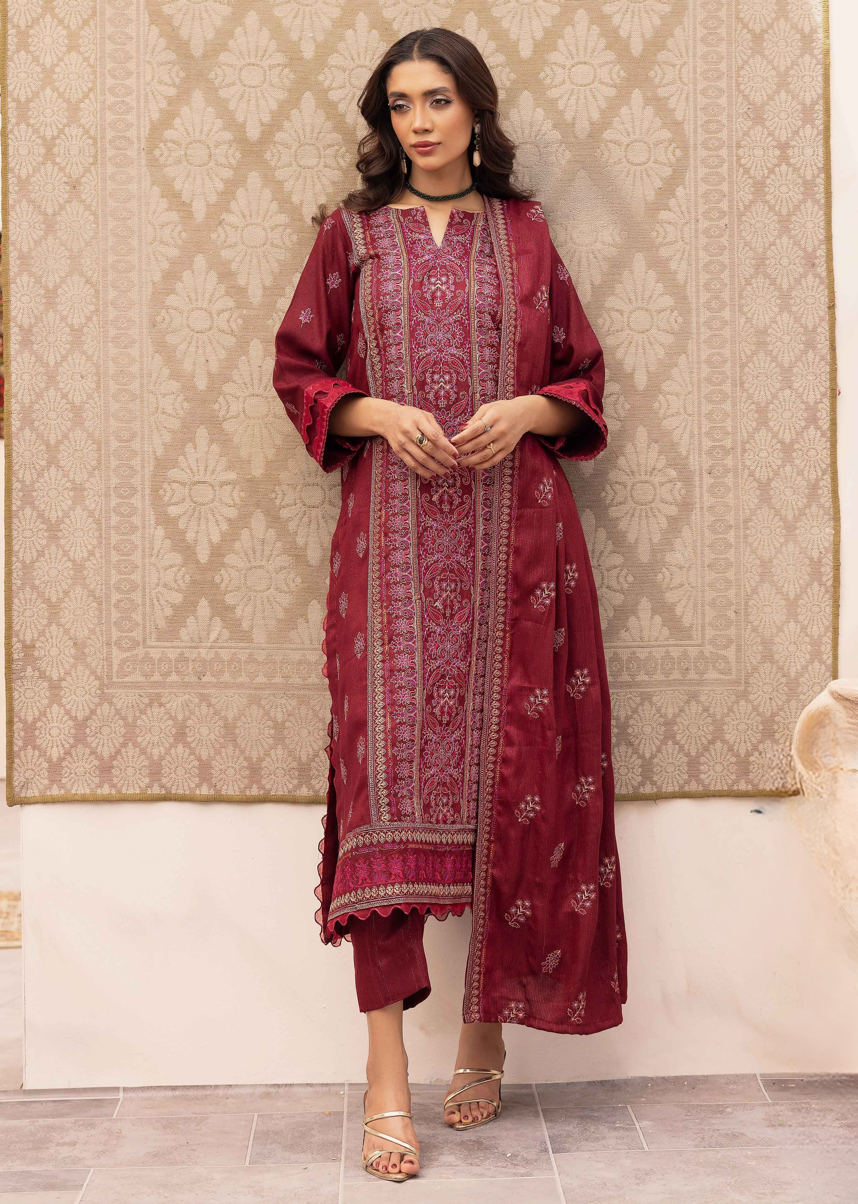 Embroidered Peach Leather 3PC – Armeen