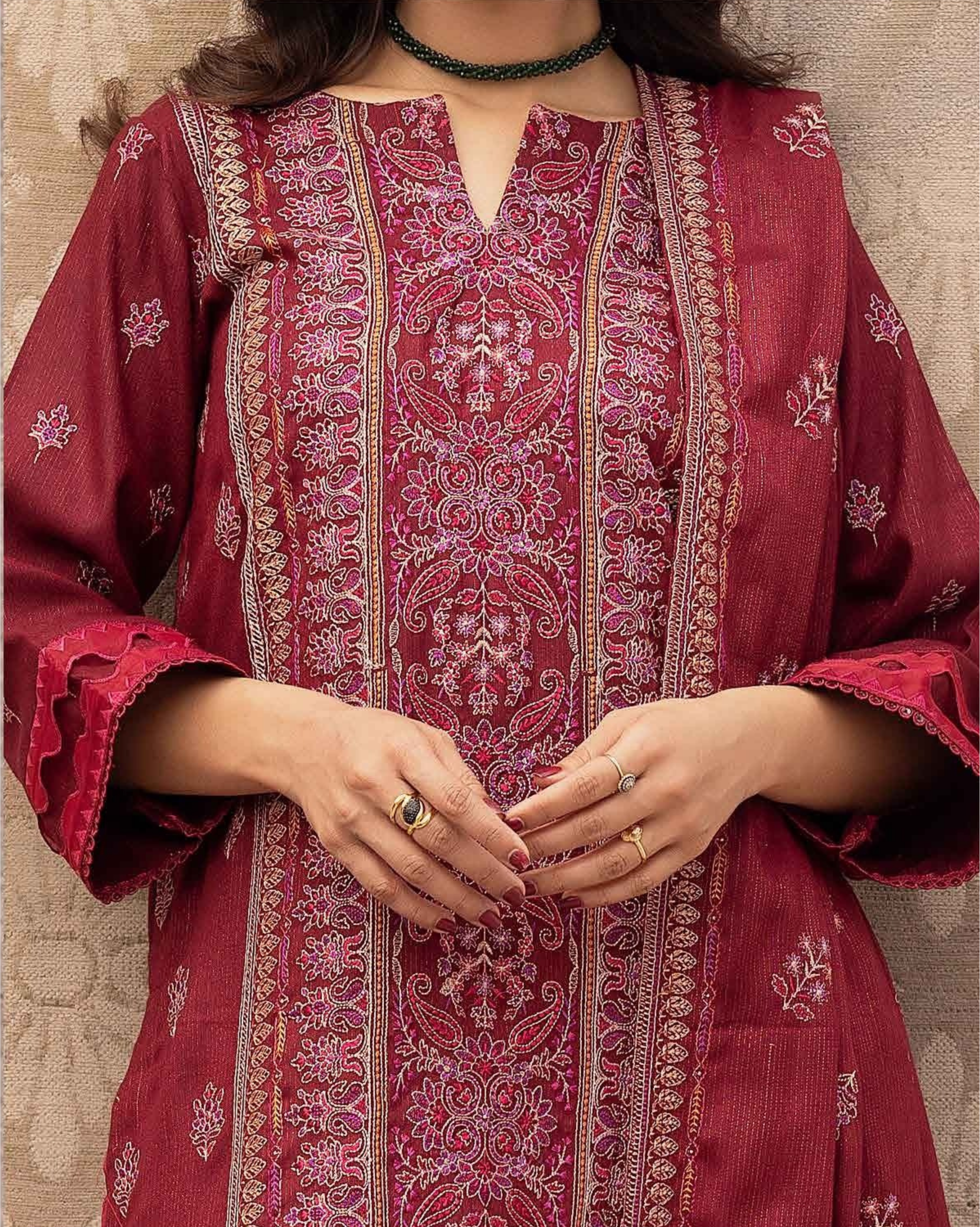 Embroidered Peach Leather 3PC – Armeen