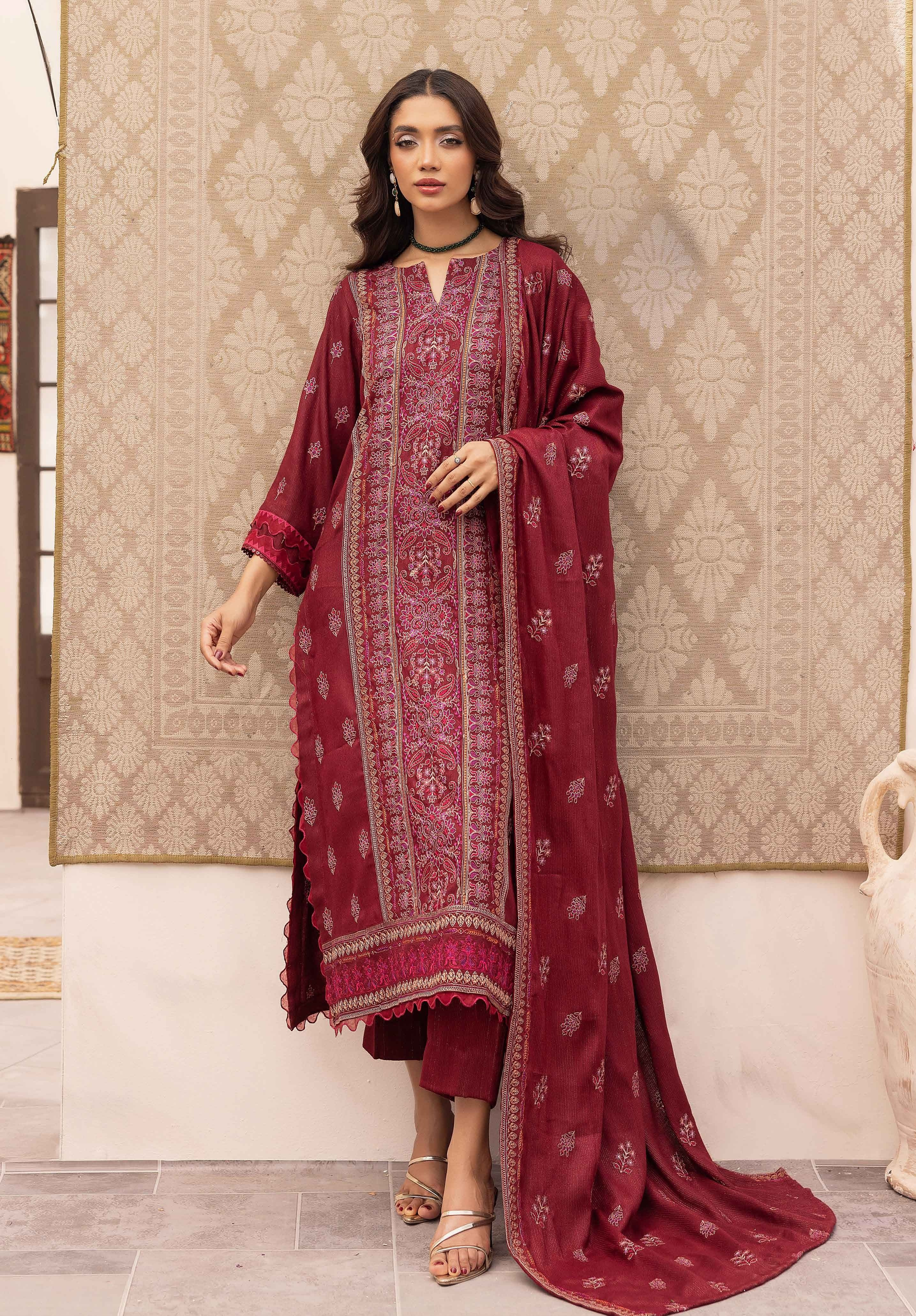 Embroidered Peach Leather 3PC – Armeen