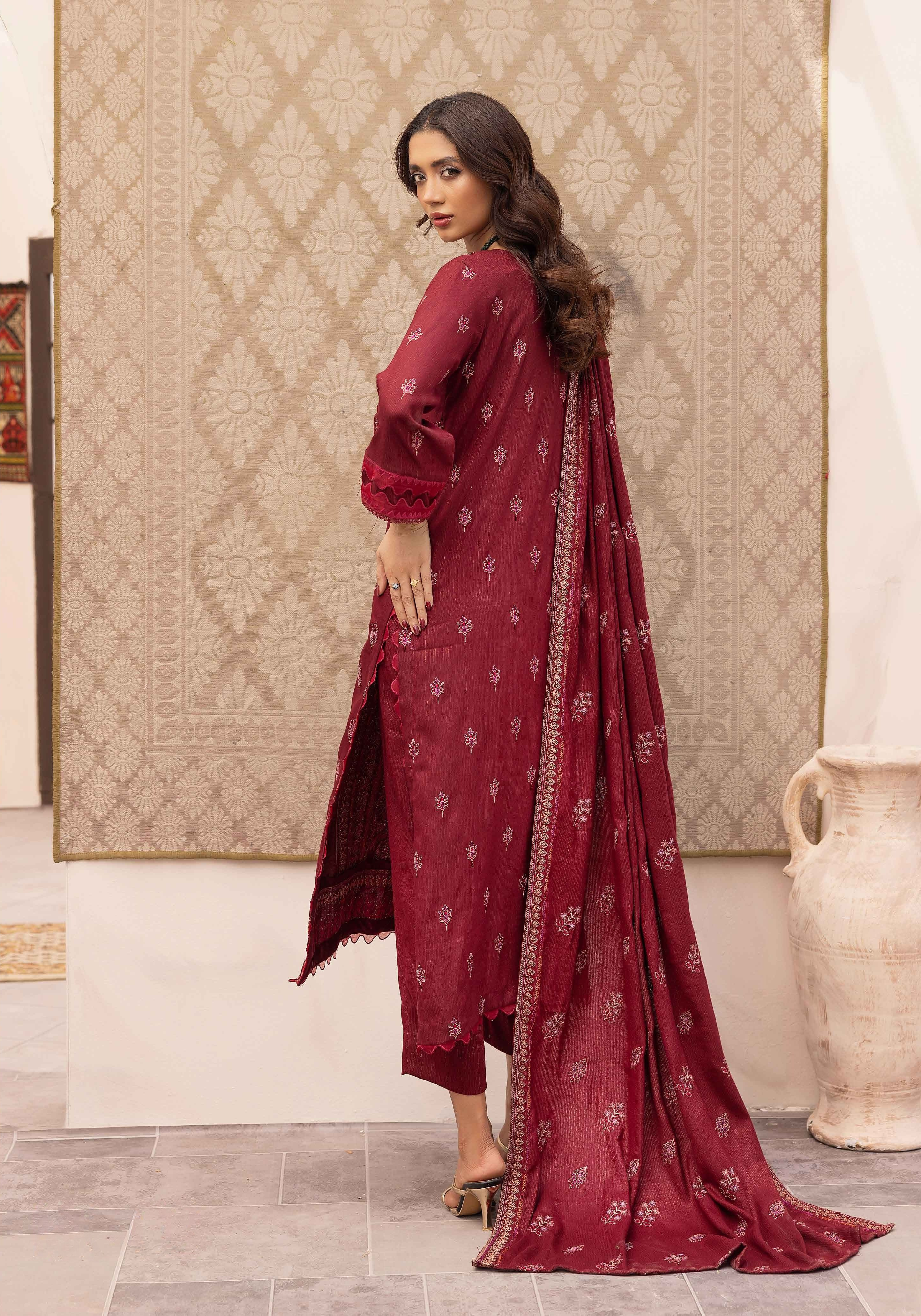 Embroidered Peach Leather 3PC – Armeen