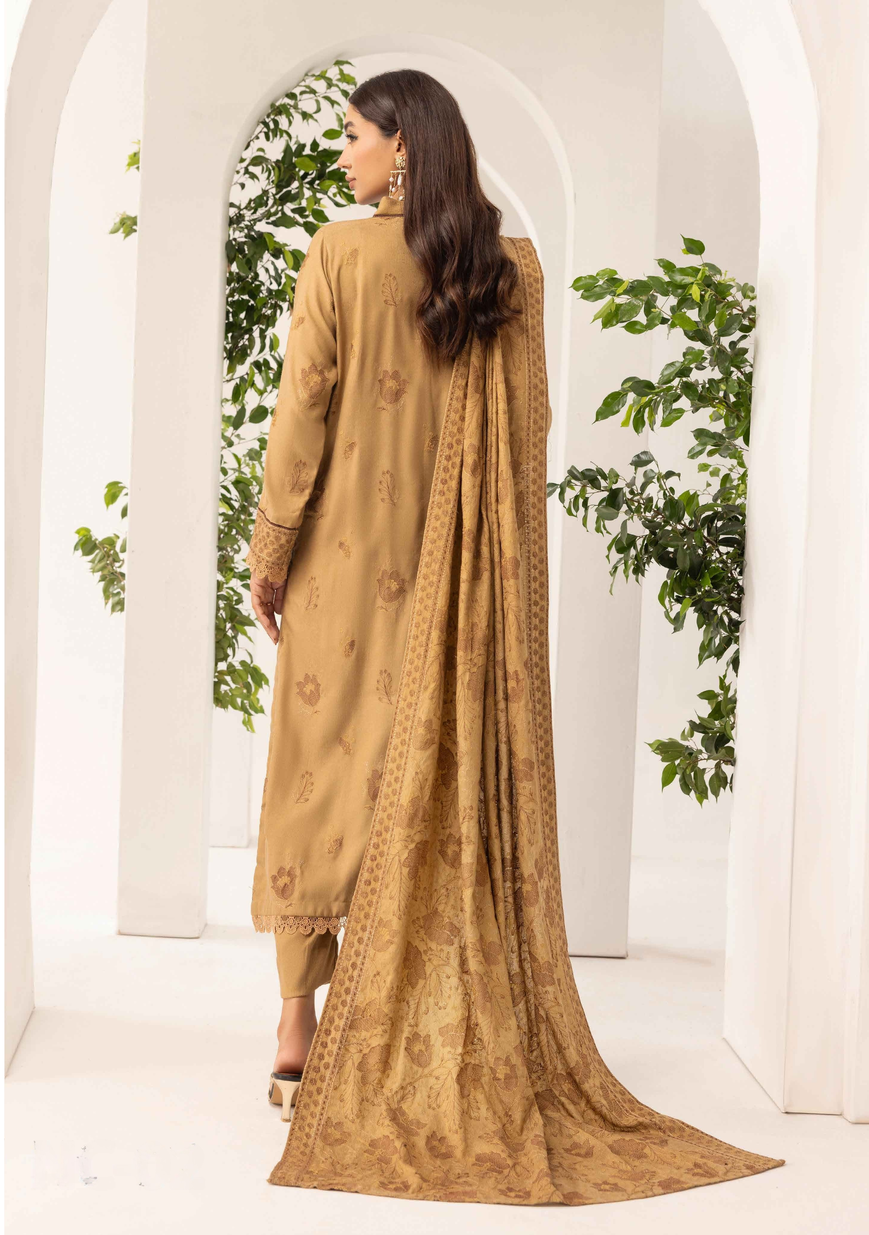 Embroidered Peach Leather 3PC – Mahira
