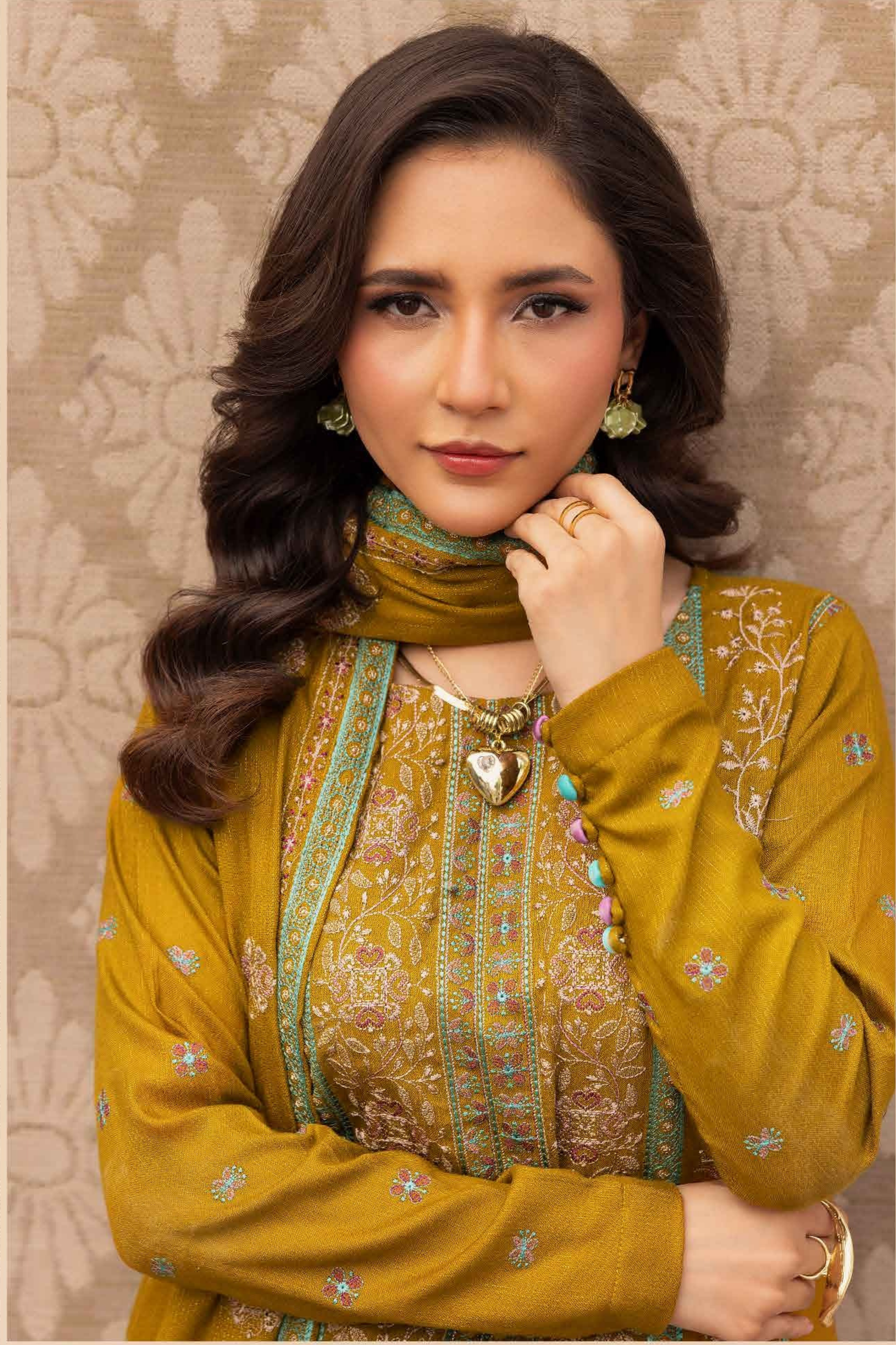 Embroidered Peach Leather 3PC – Hoorain