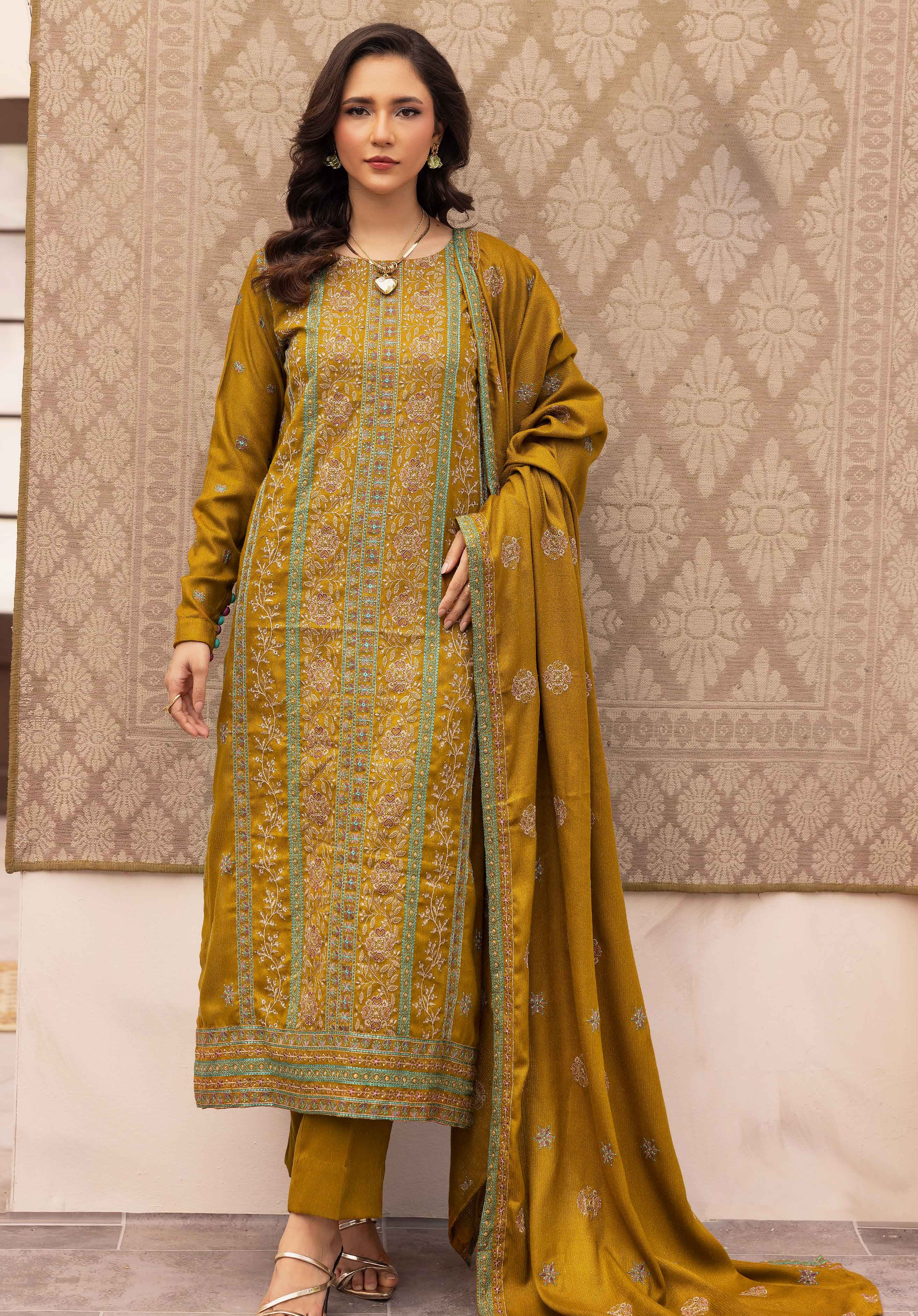 Embroidered Peach Leather 3PC – Hoorain