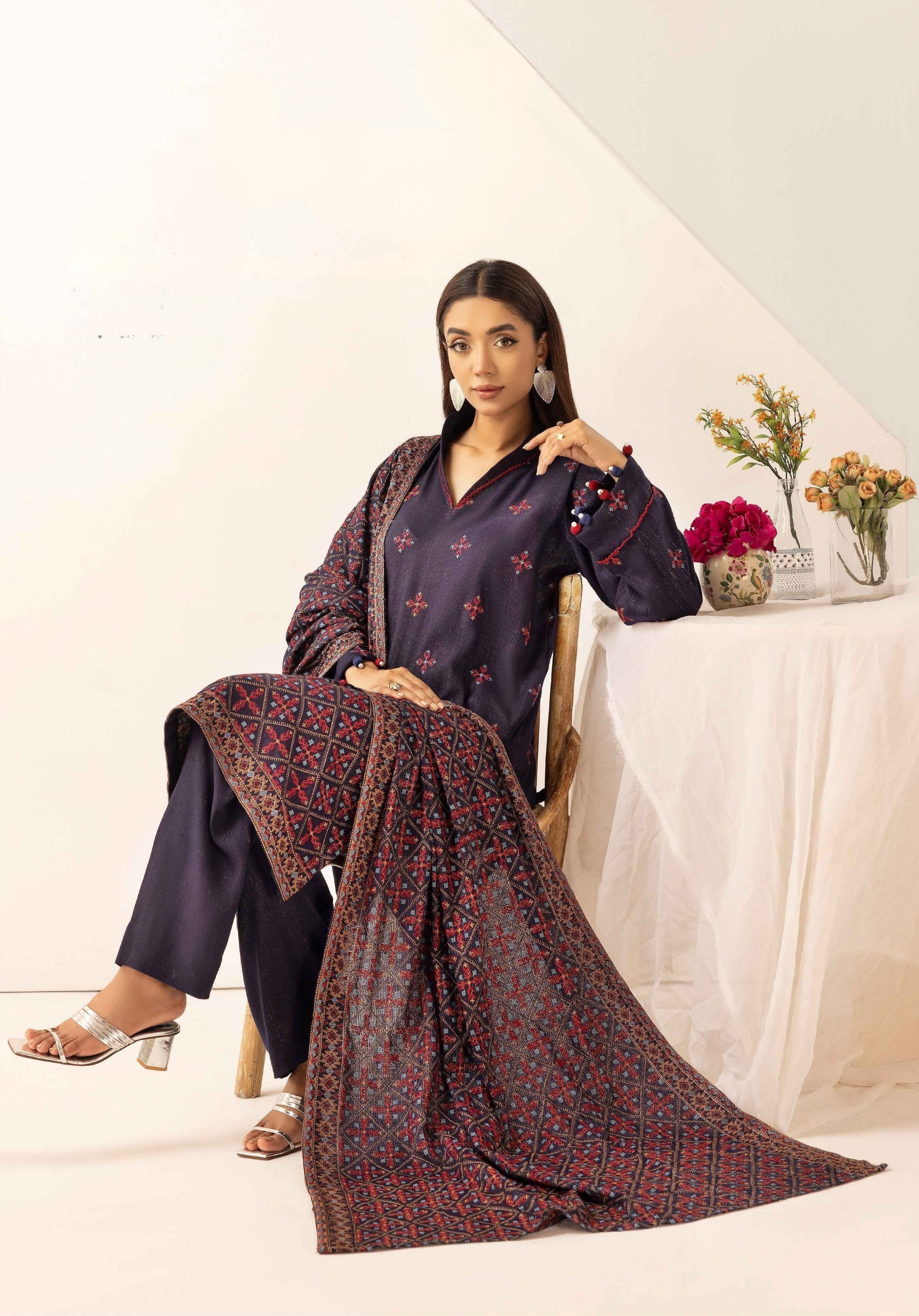 Embroidered Peach Leather 3PC – Hoor