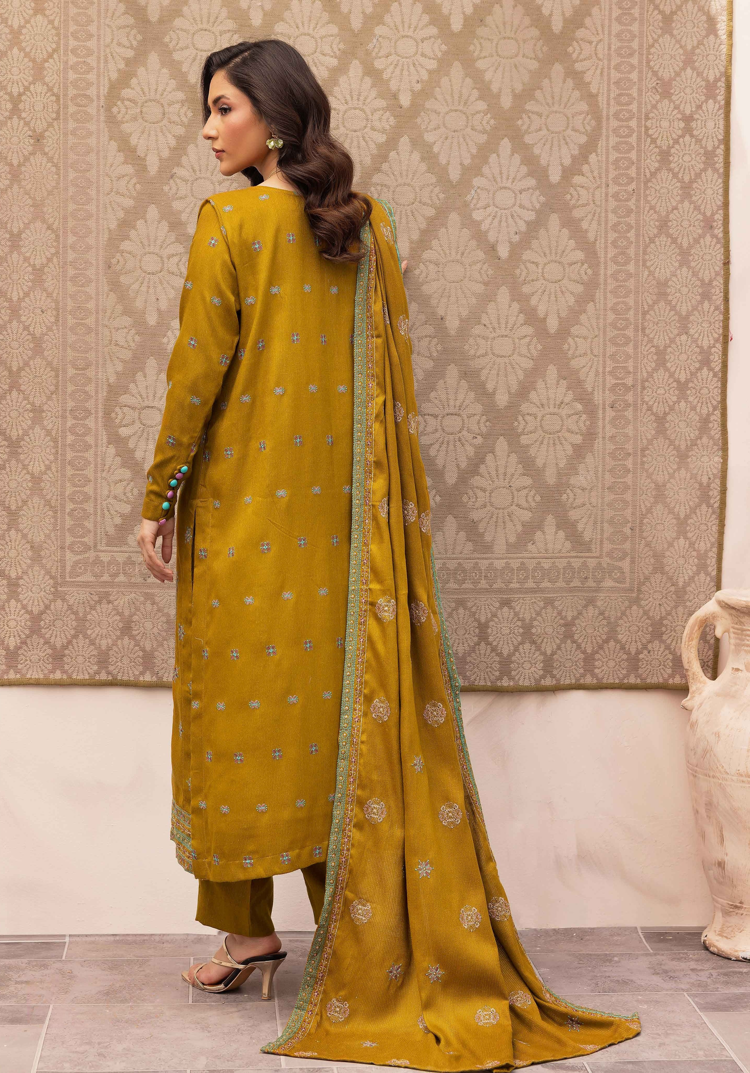 Embroidered Peach Leather 3PC – Hoorain