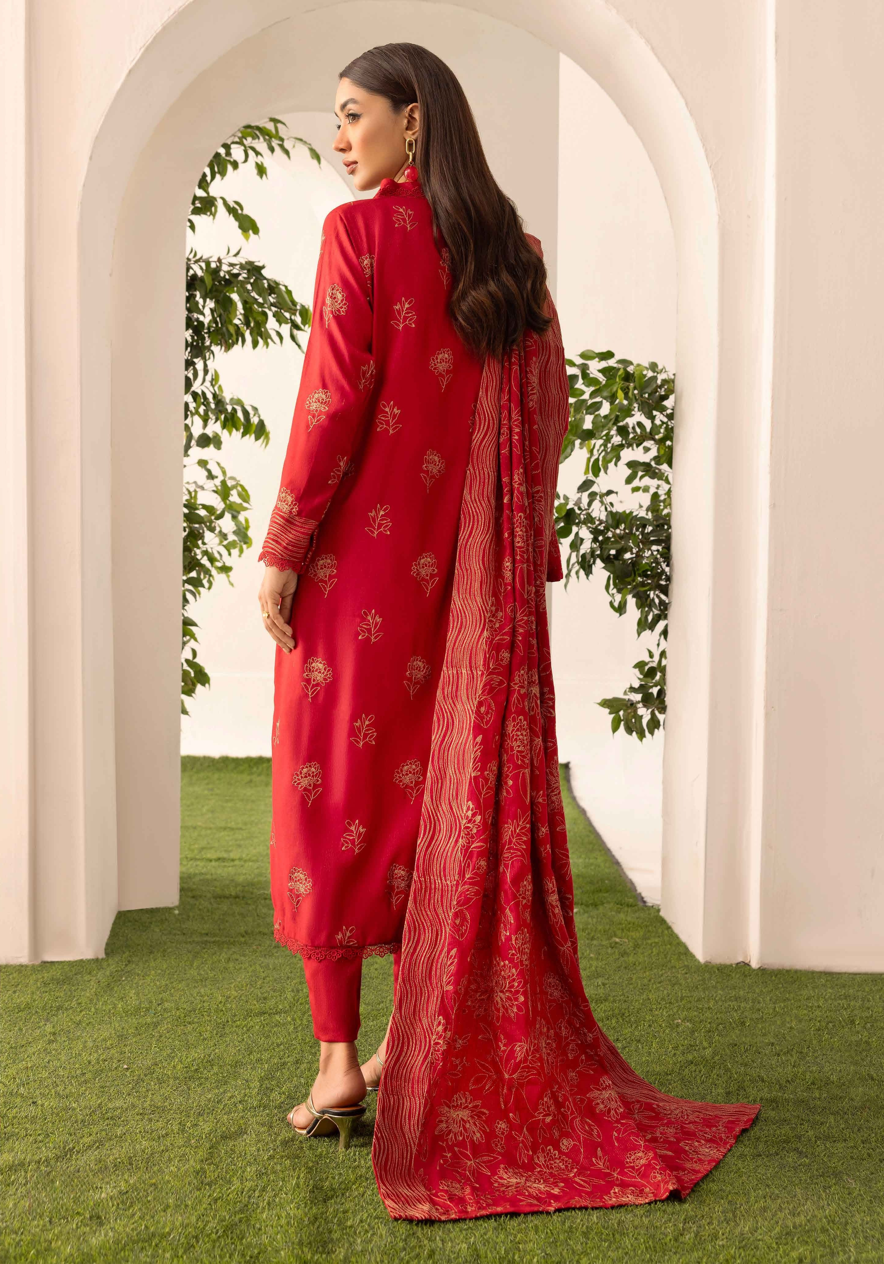 Embroidered Peach Leather 3PC – Zoya