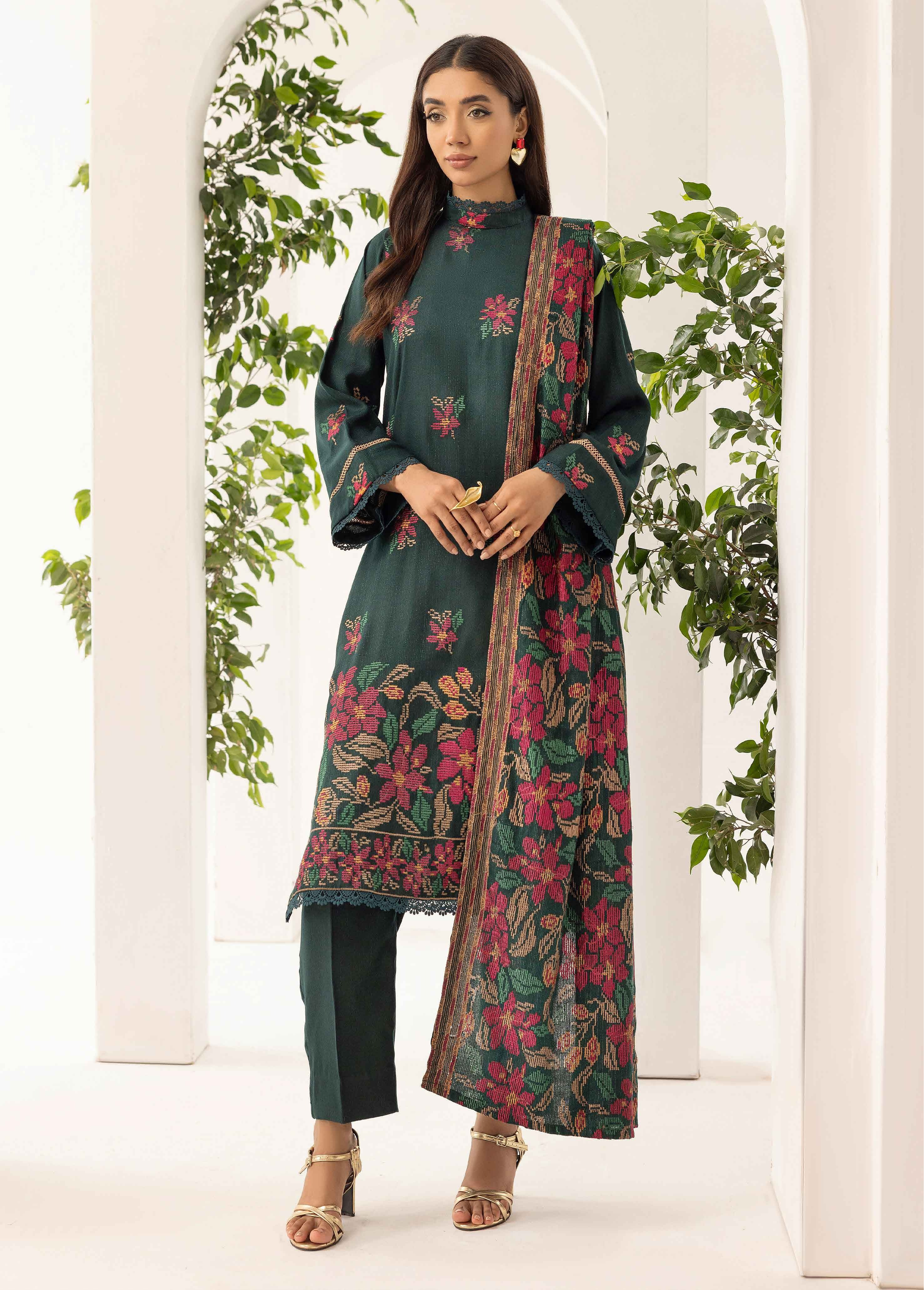 Embroidered Peach Leather 3PC – Anum