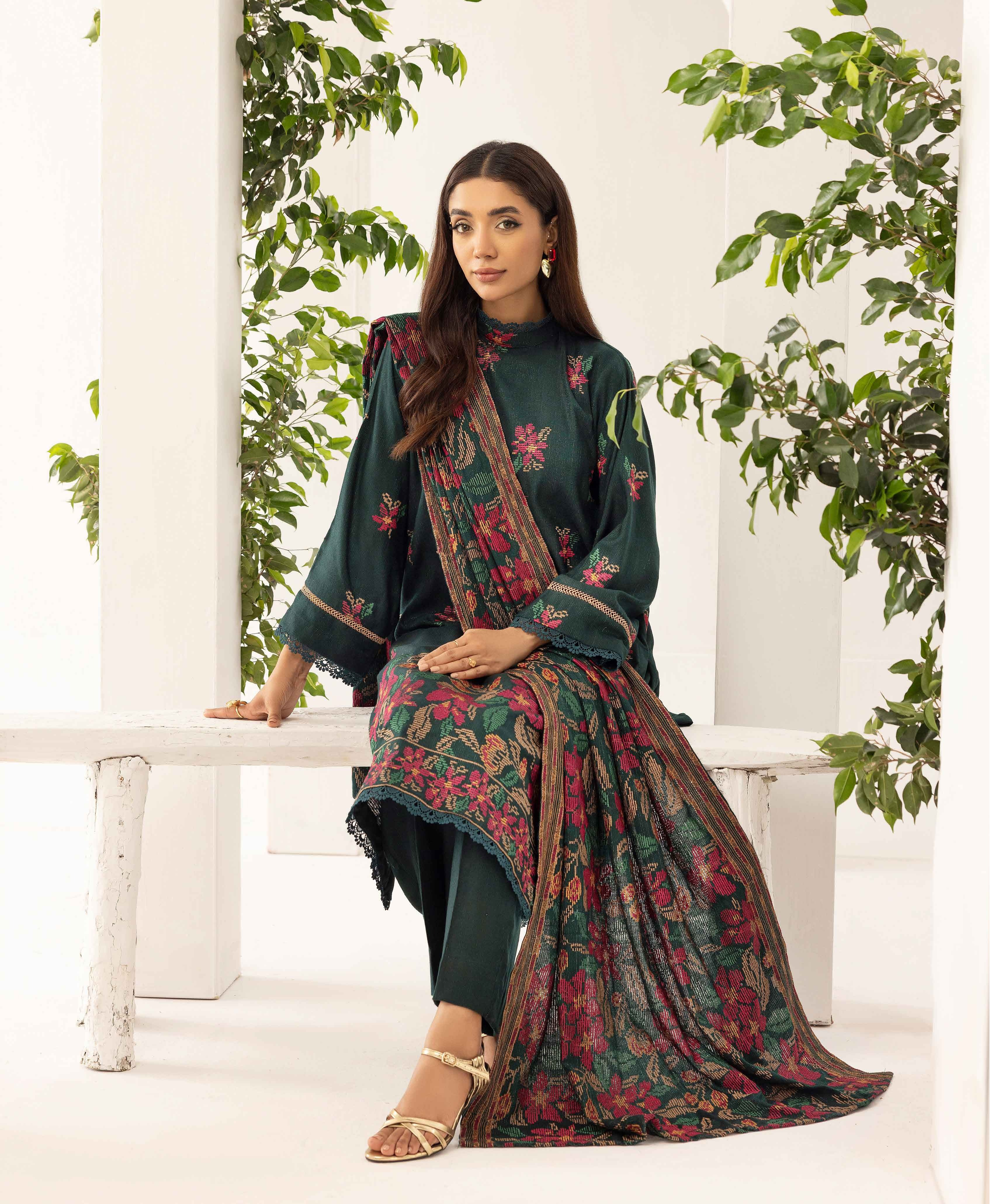 Embroidered Peach Leather 3PC – Anum