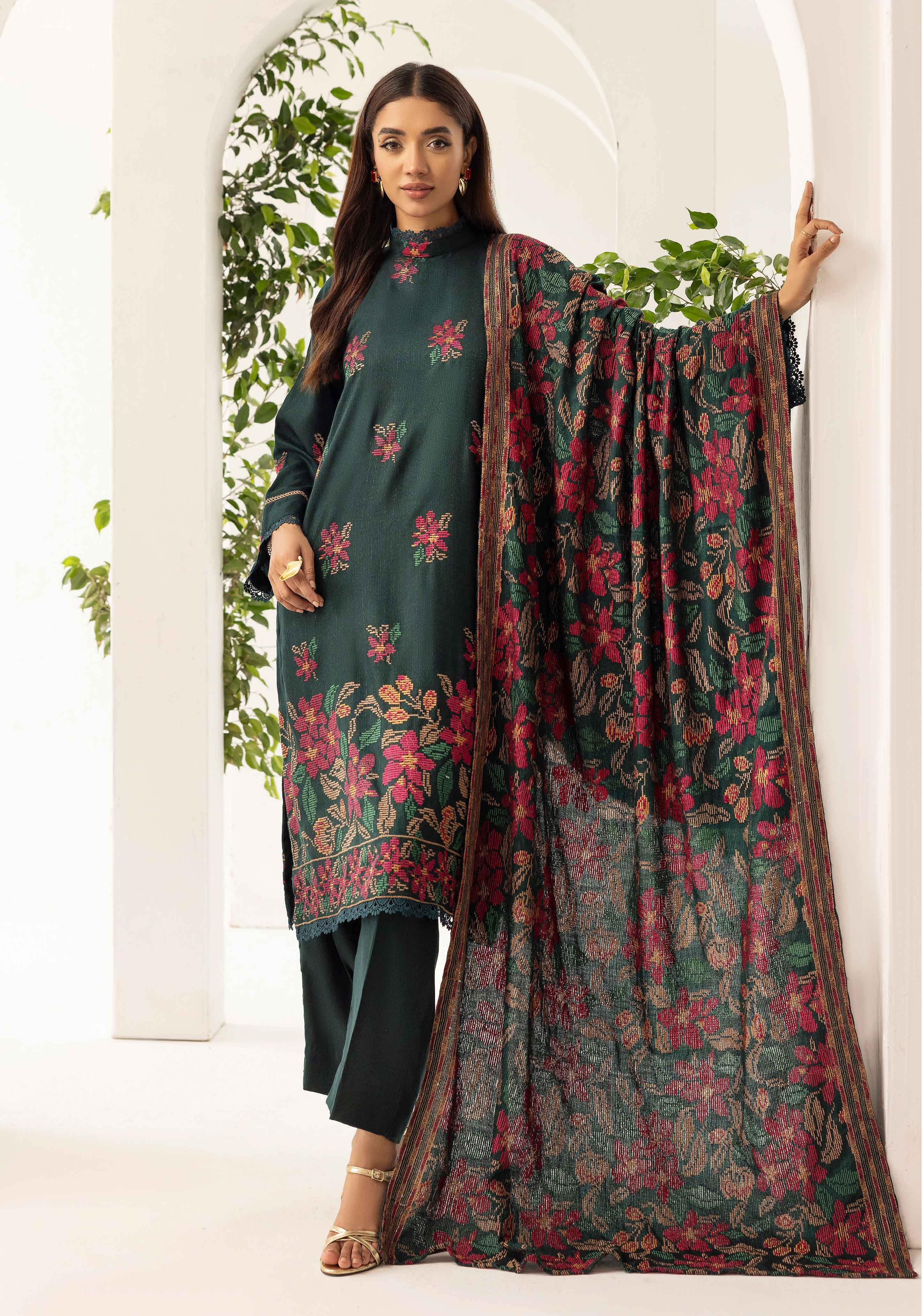 Embroidered Peach Leather 3PC – Anum