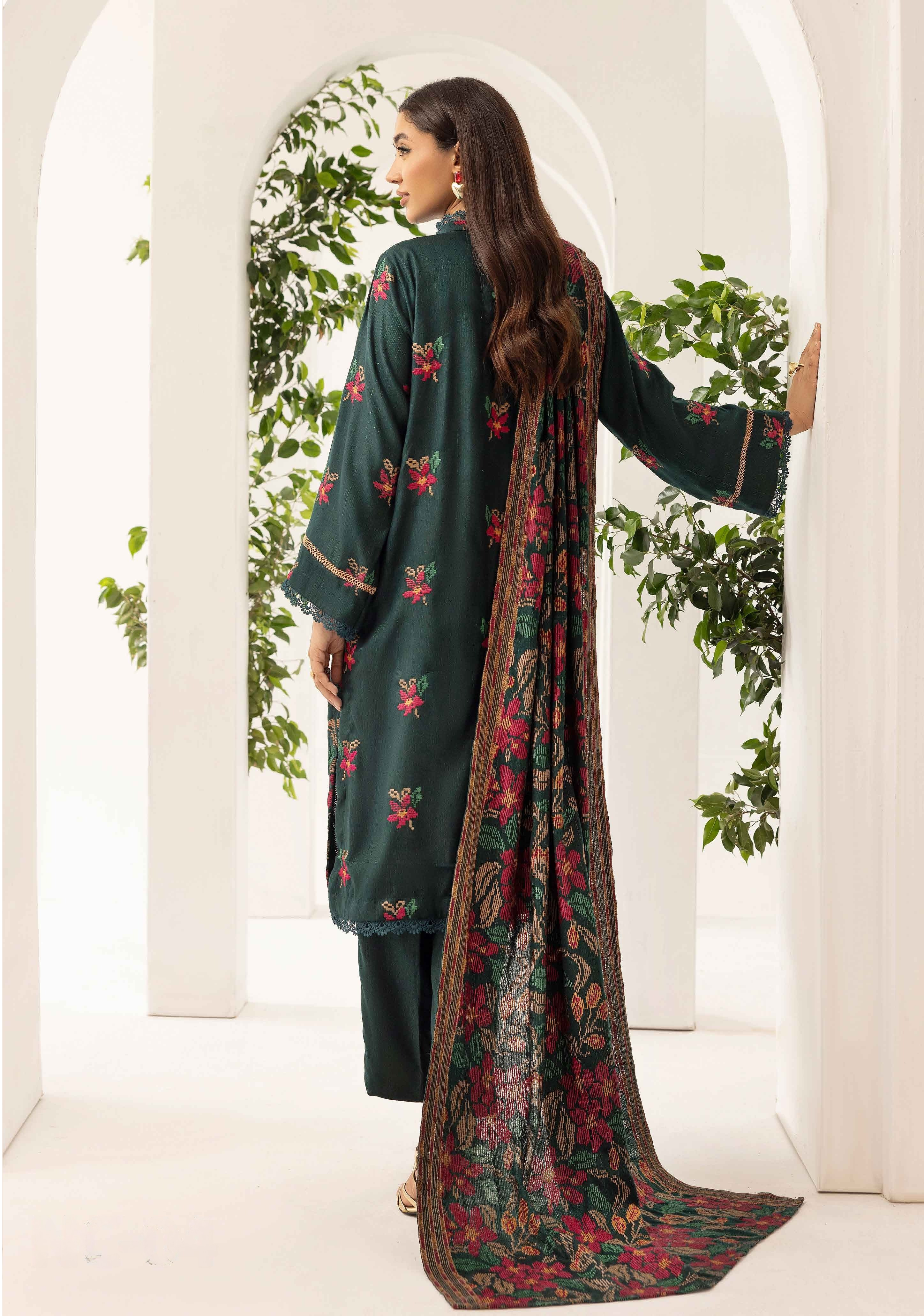 Embroidered Peach Leather 3PC – Anum