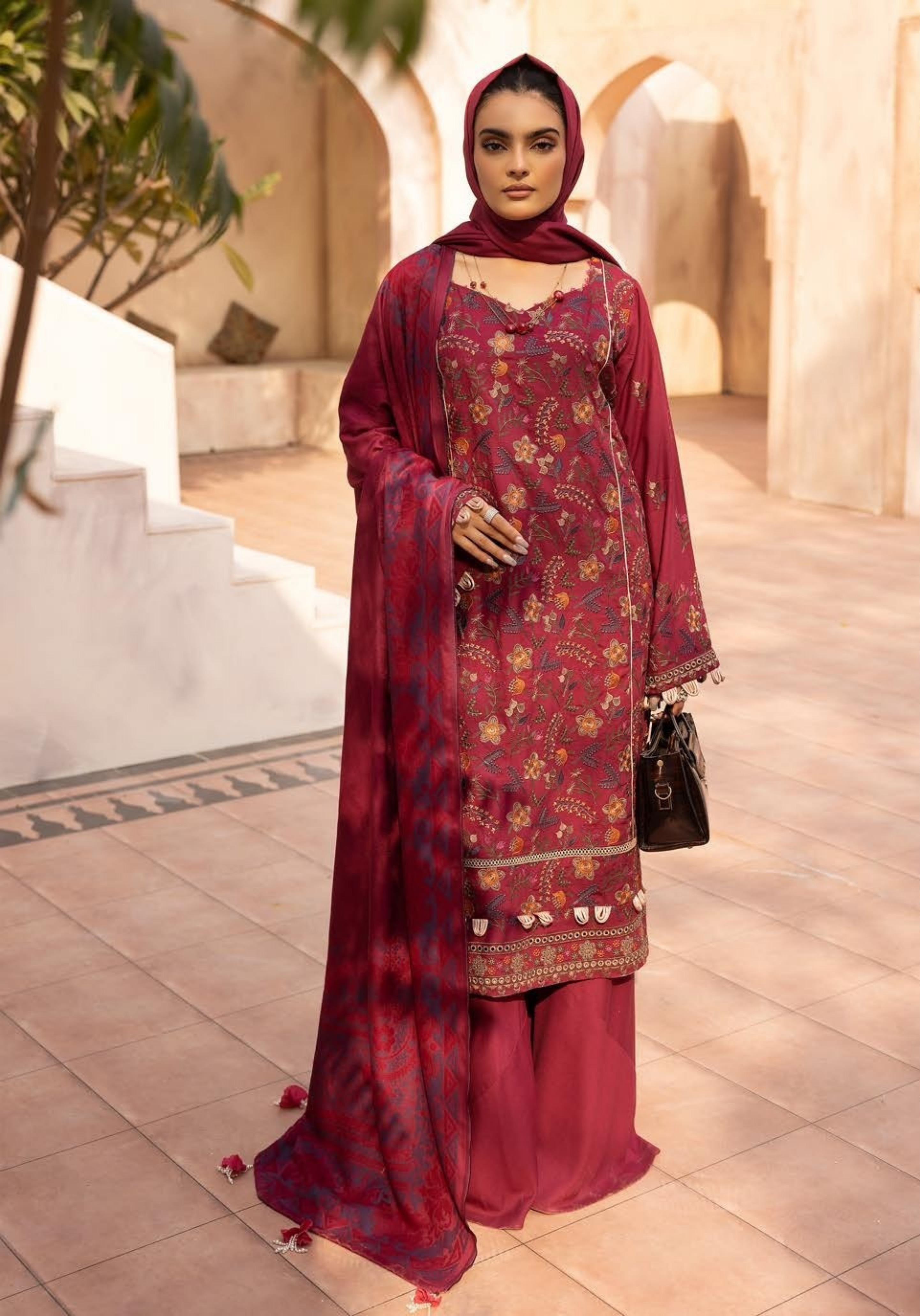 Embroidered Slub 3PC – Samreen