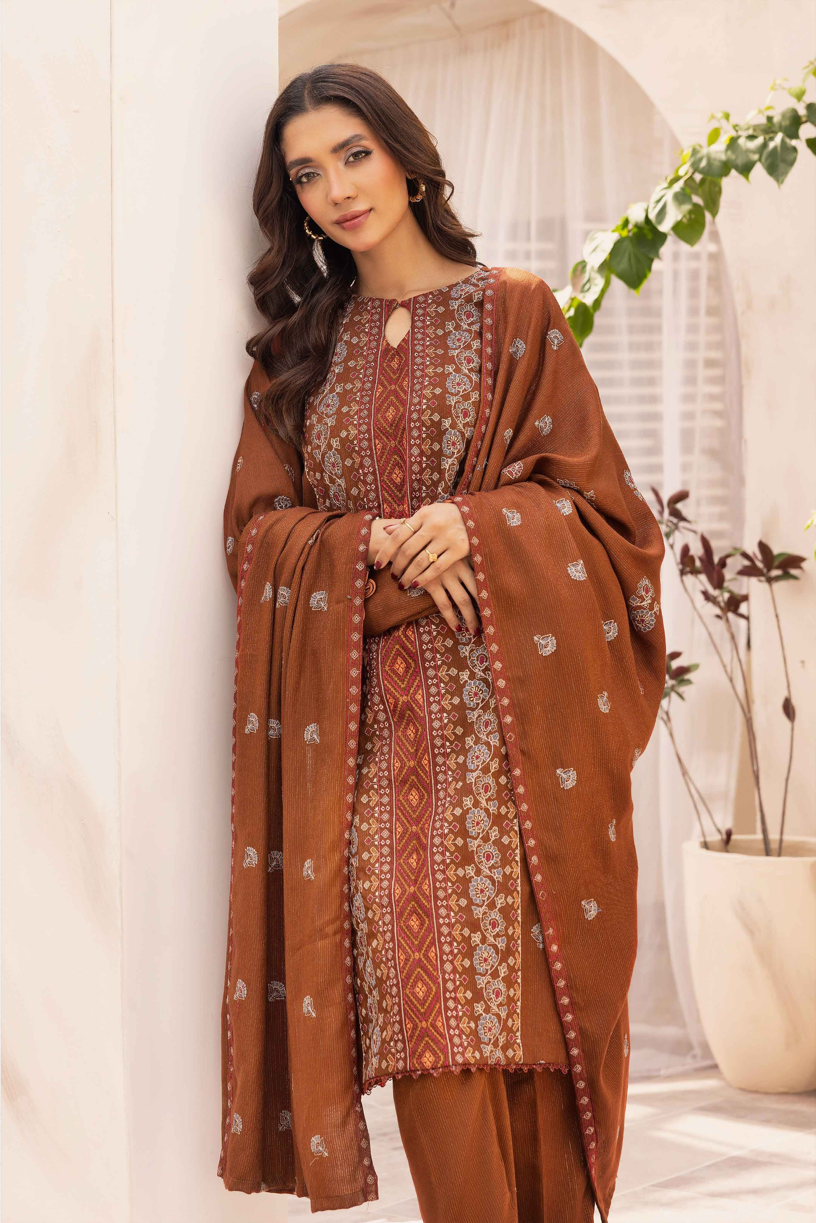 Embroidered Peach Leather 3PC – Inaya