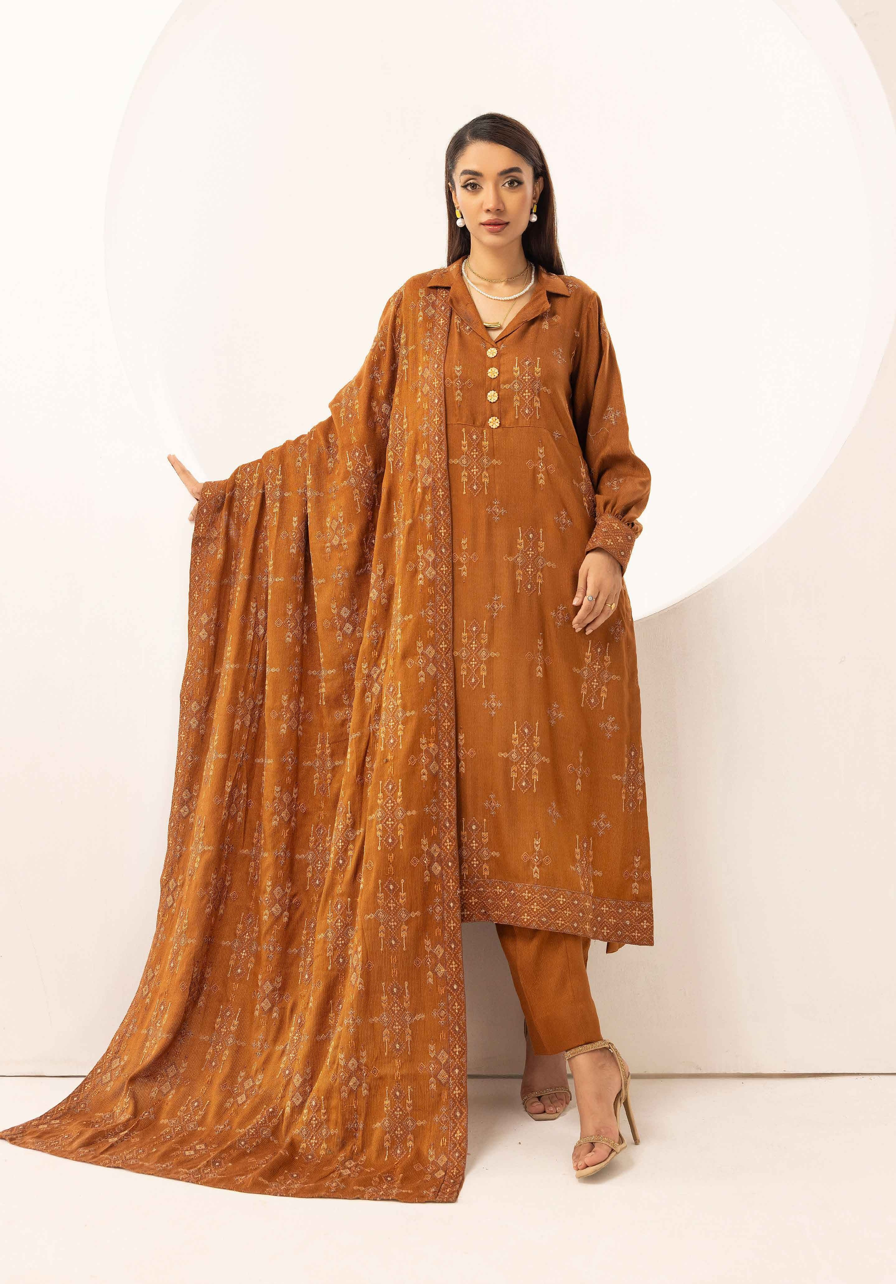 Embroidered Peach Leather 3PC – Sehr