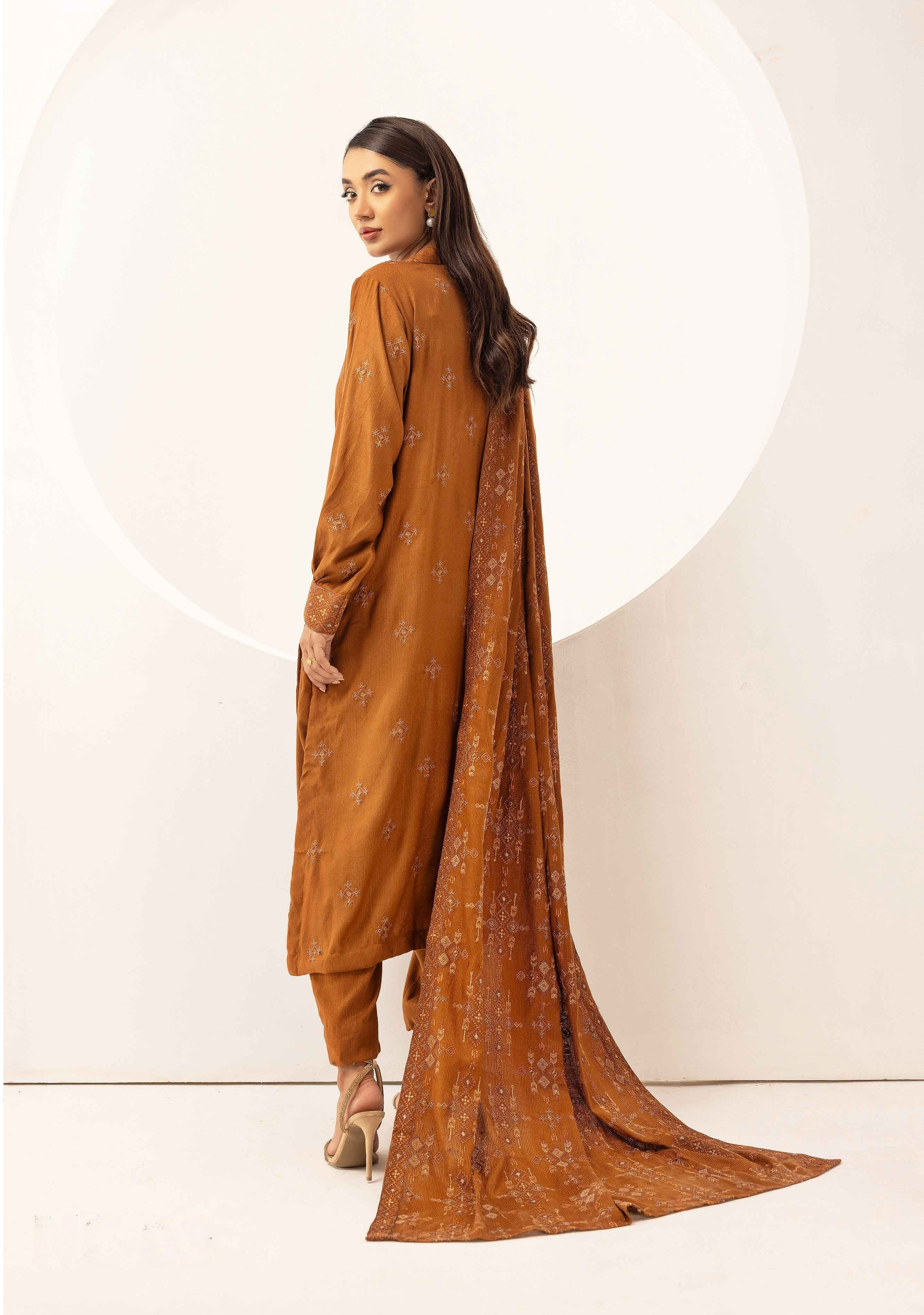 Embroidered Peach Leather 3PC – Sehr