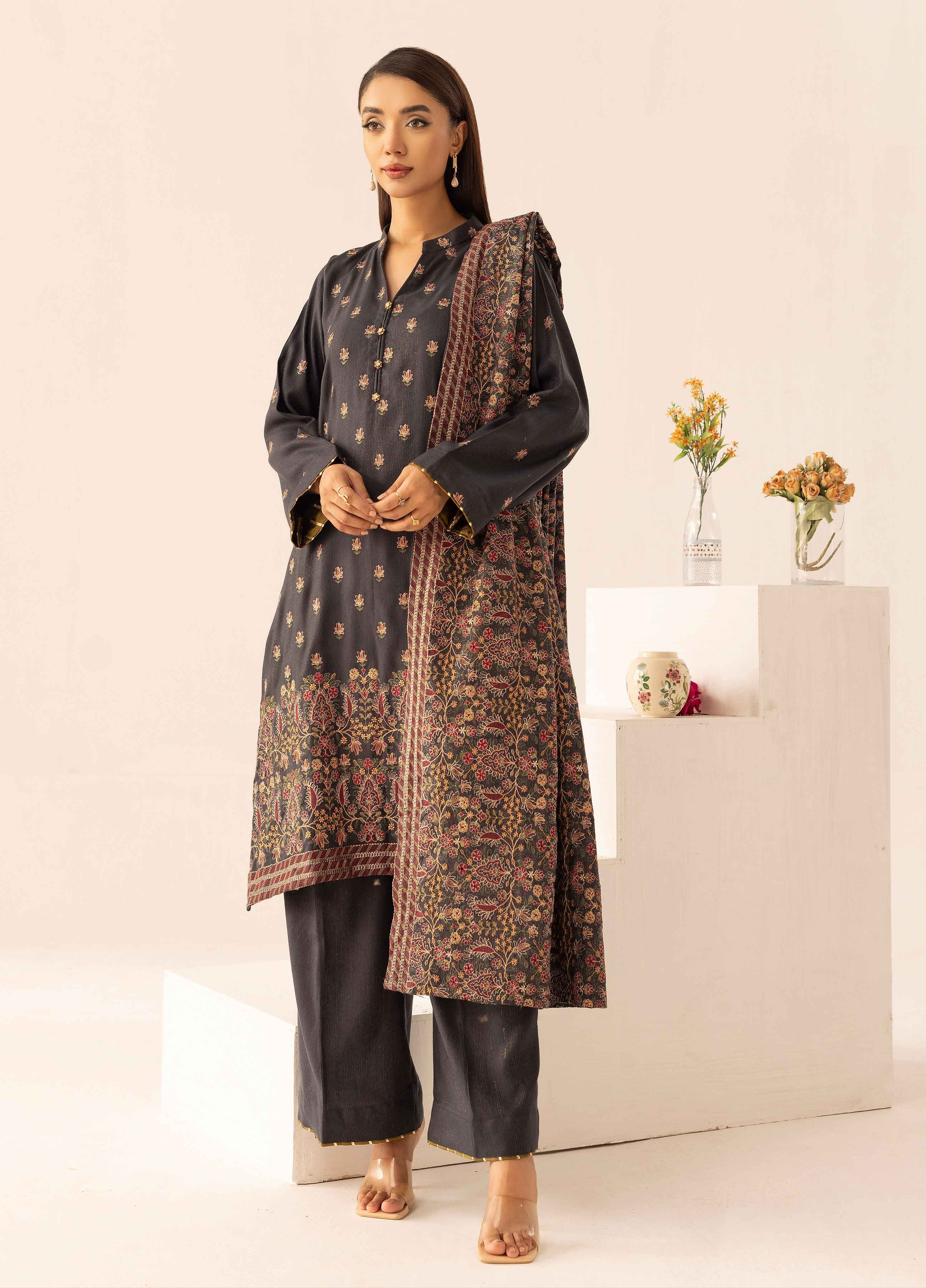 Embroidered Peach Leather 3PC – Aleena