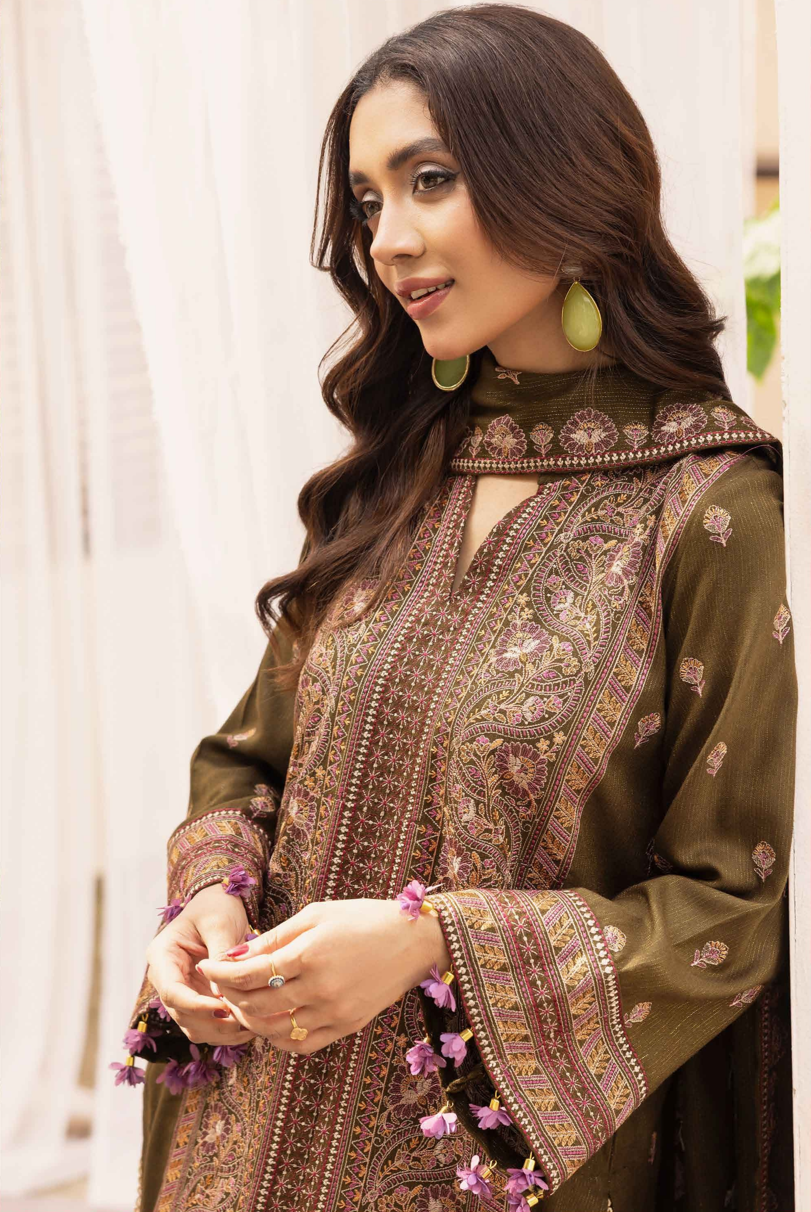 Embroidered Peach Leather 3PC – Afsheen