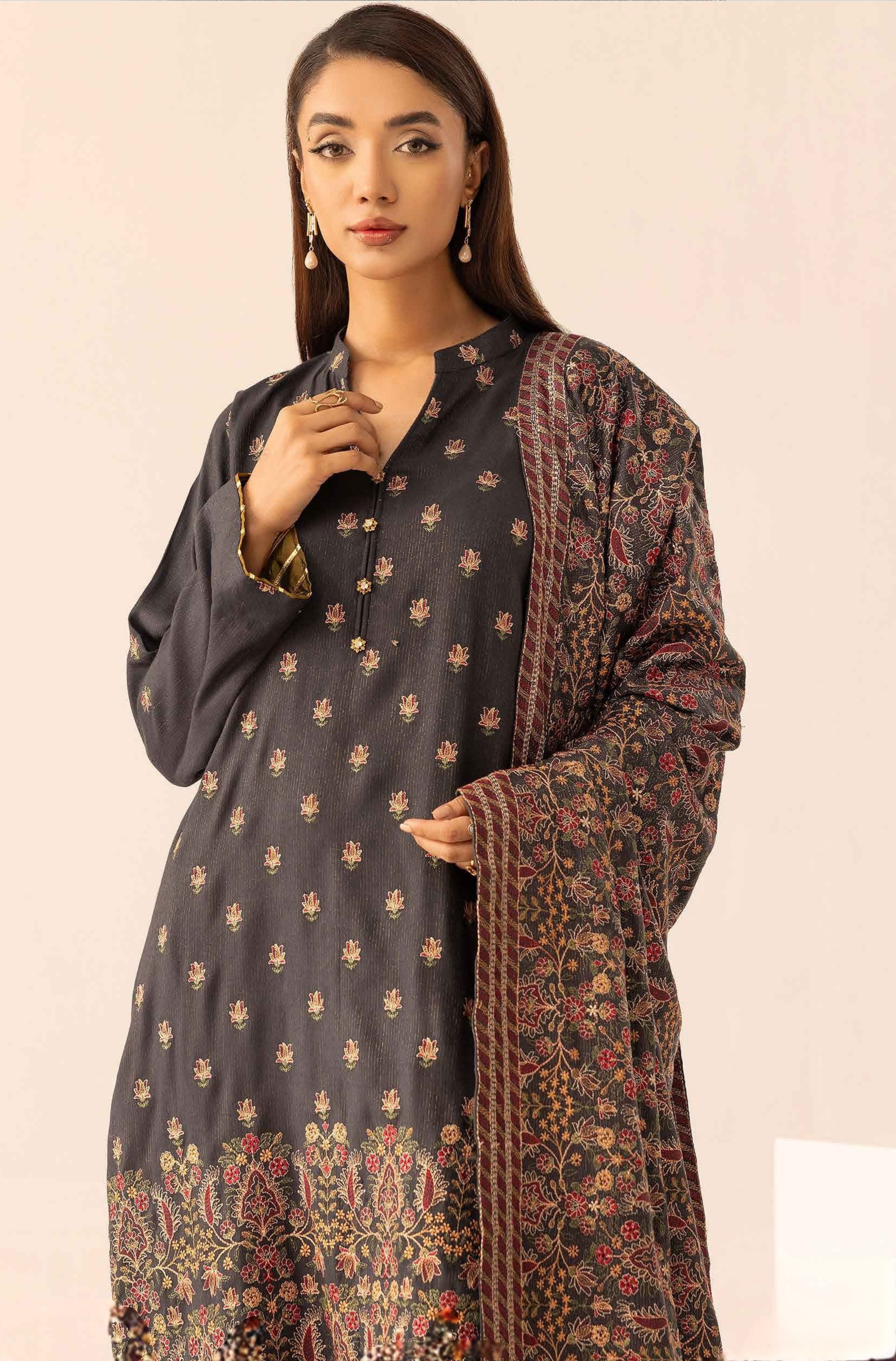 Embroidered Peach Leather 3PC – Aleena