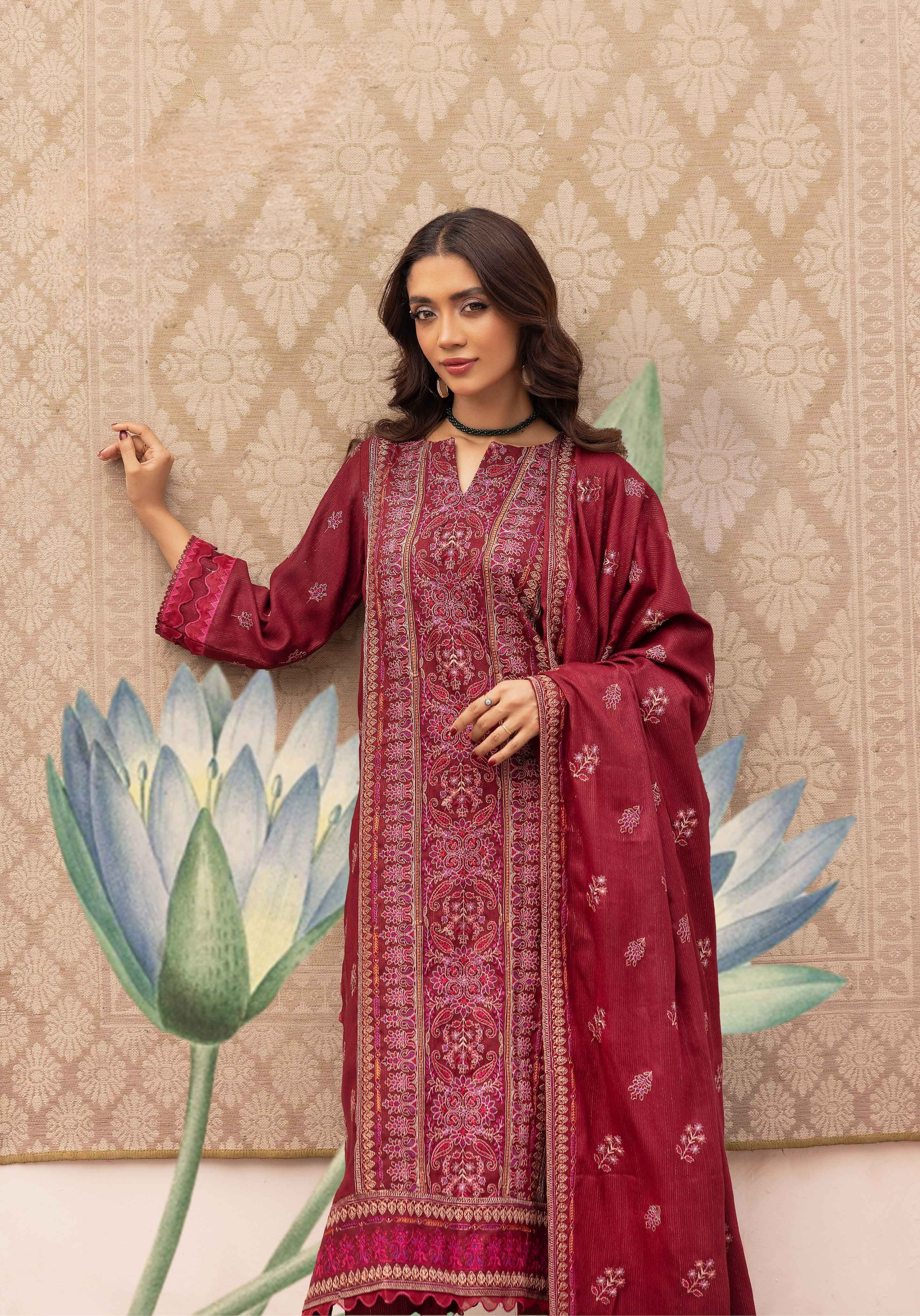 Embroidered Peach Leather 3PC – Armeen