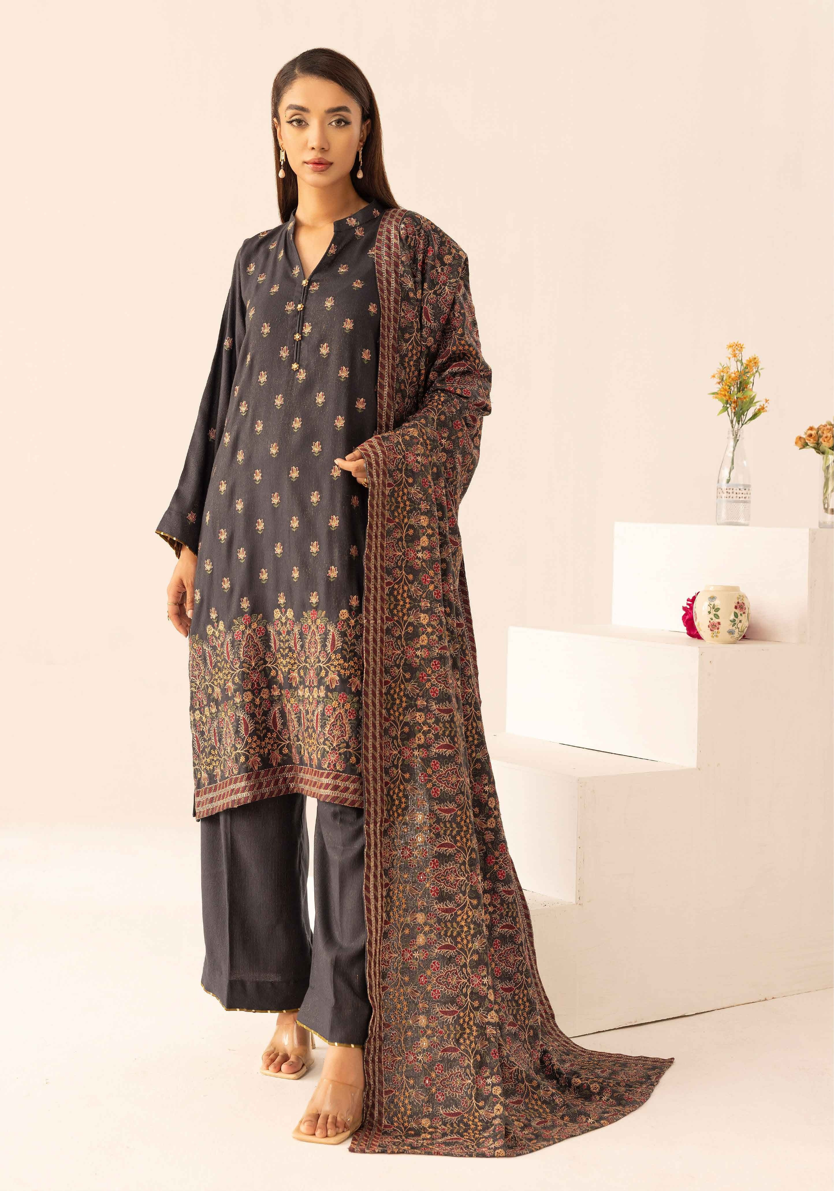 Embroidered Peach Leather 3PC – Aleena