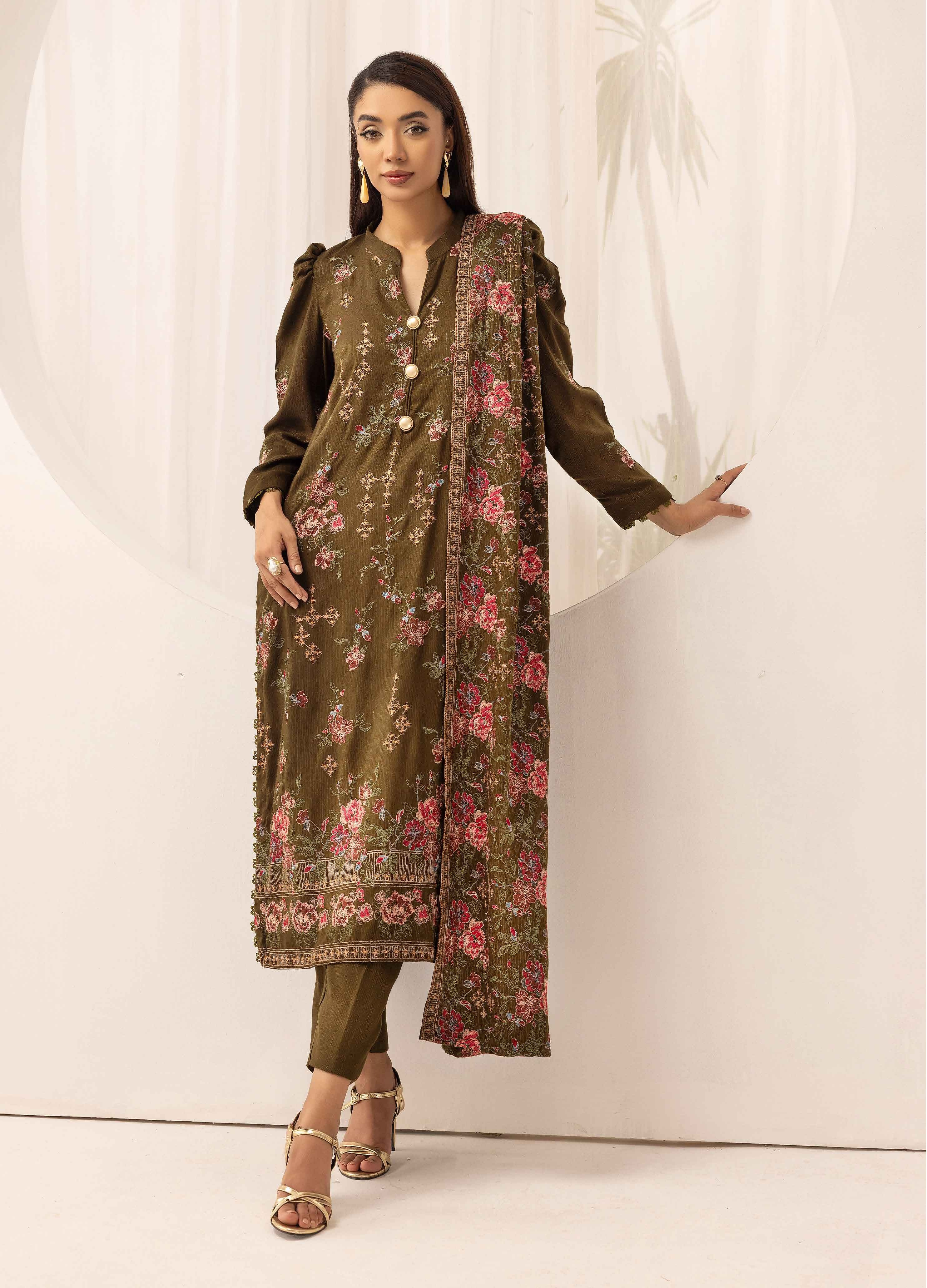 Embroidered Peach Leather 3PC – Rida