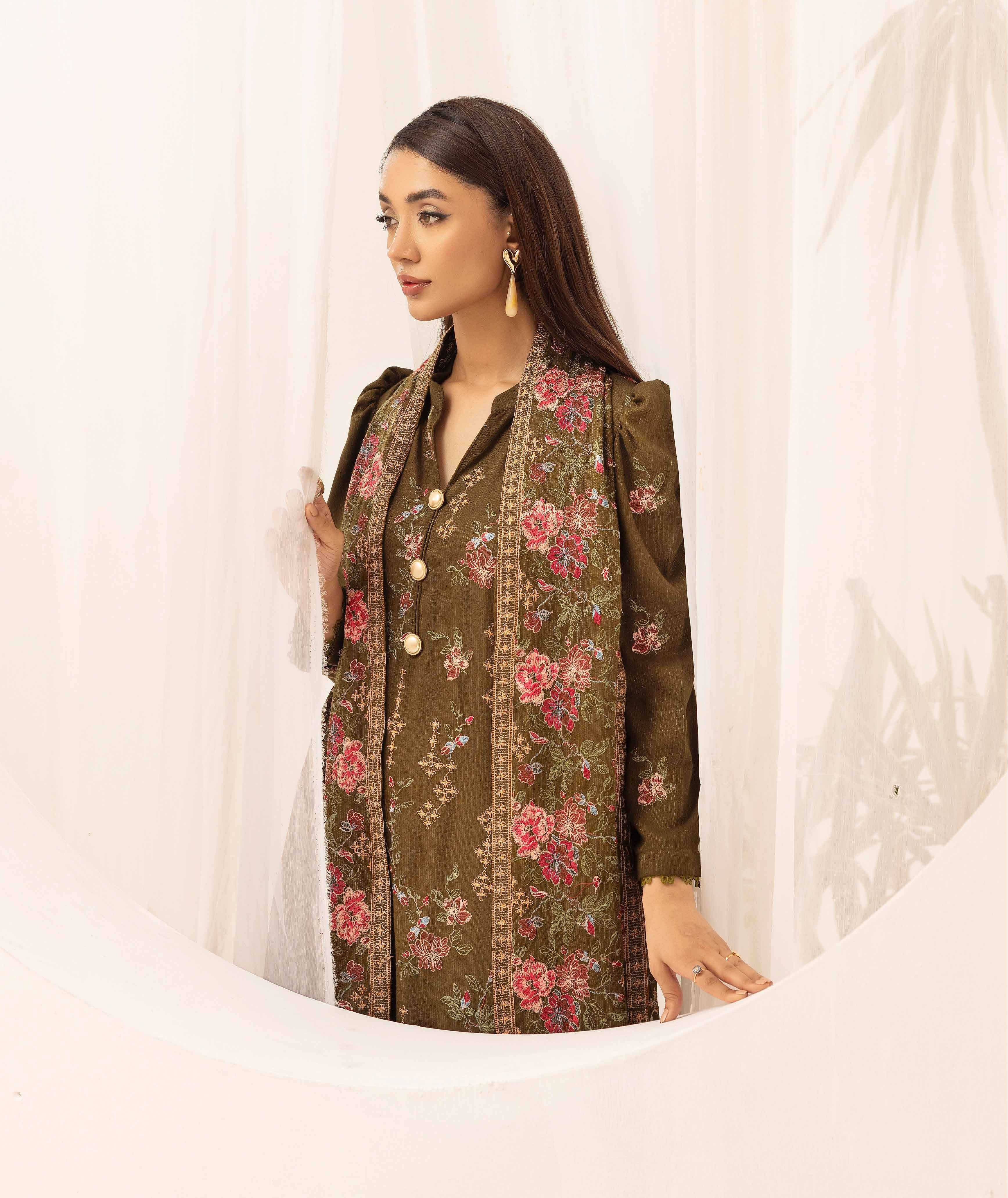 Embroidered Peach Leather 3PC – Rida