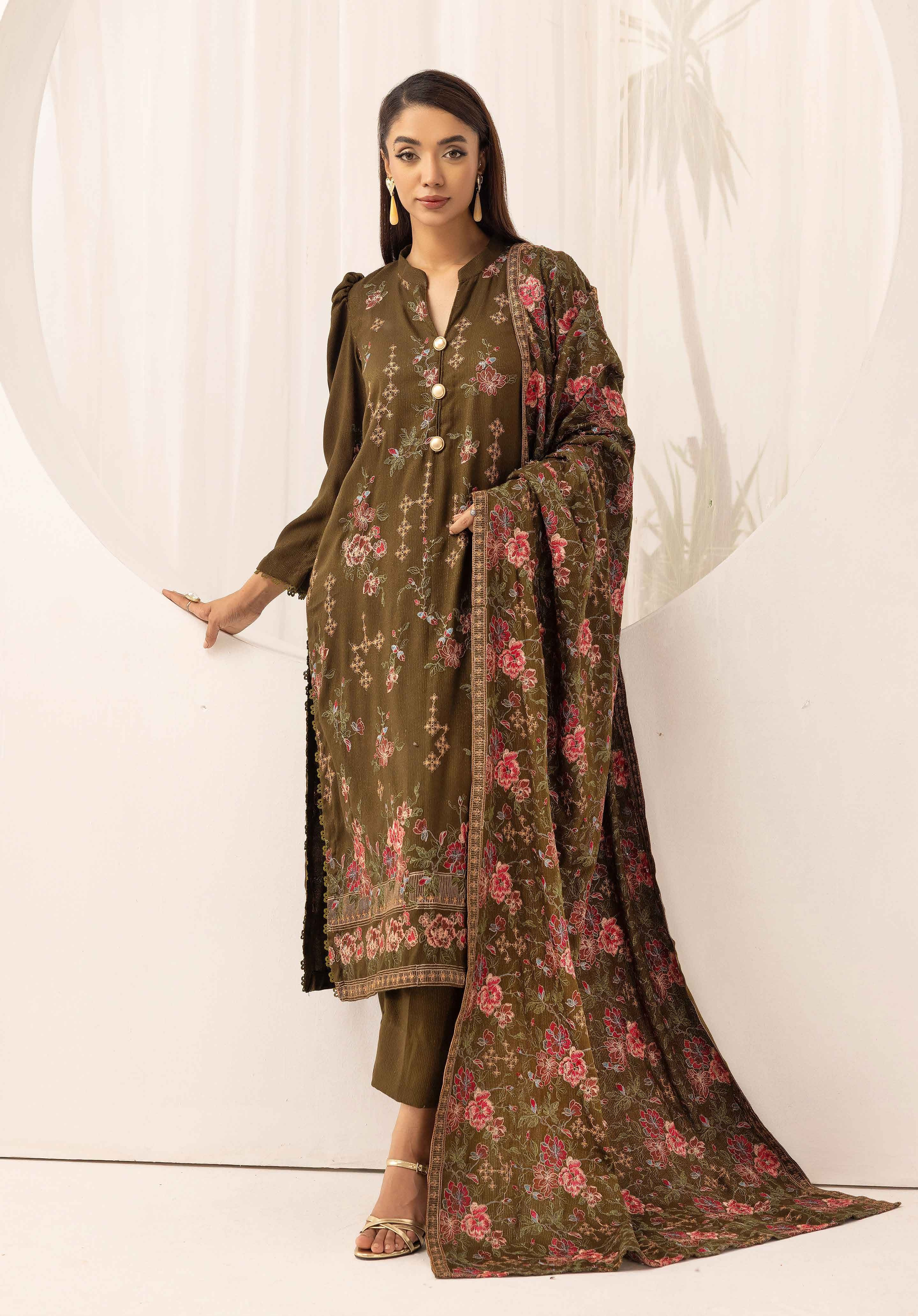 Embroidered Peach Leather 3PC – Rida