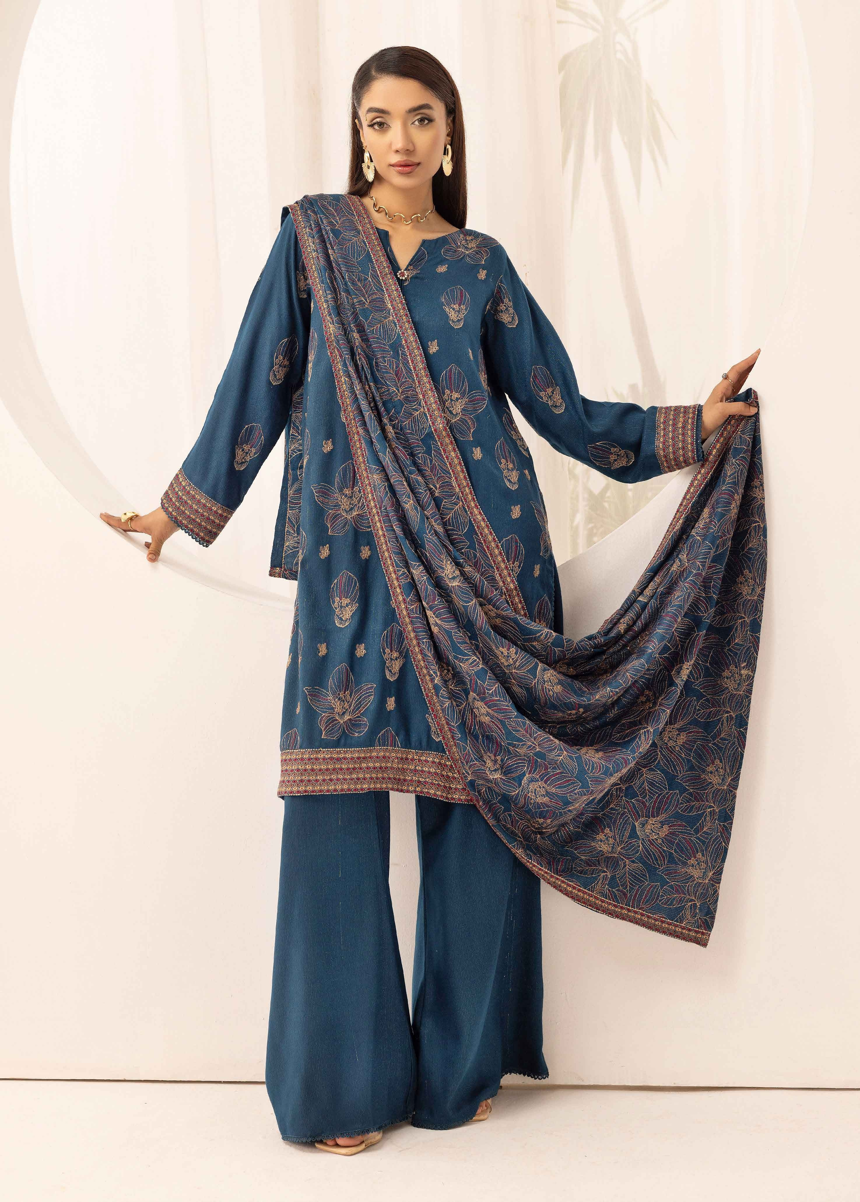 Embroidered Peach Leather 3PC – Fariha