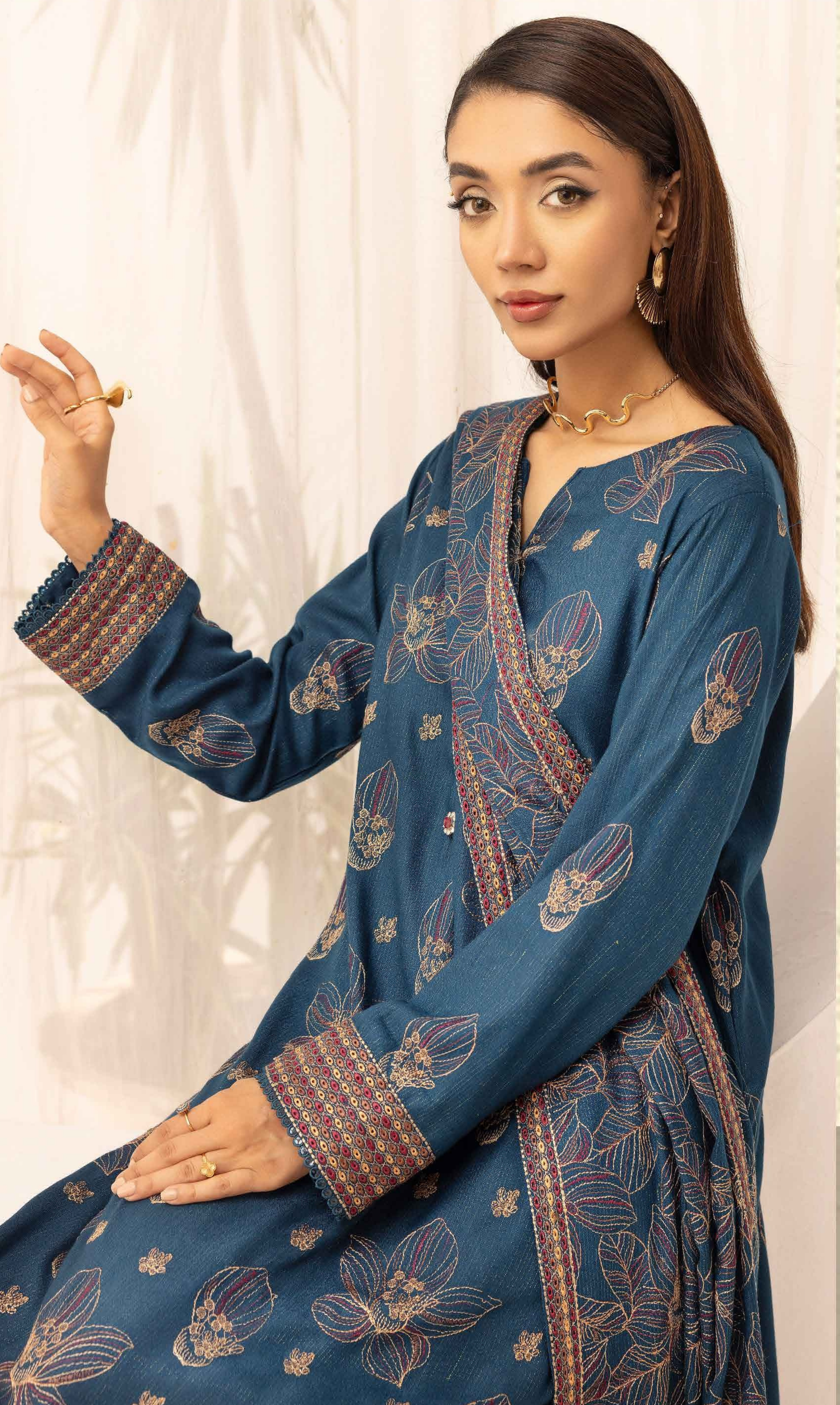 Embroidered Peach Leather 3PC – Fariha