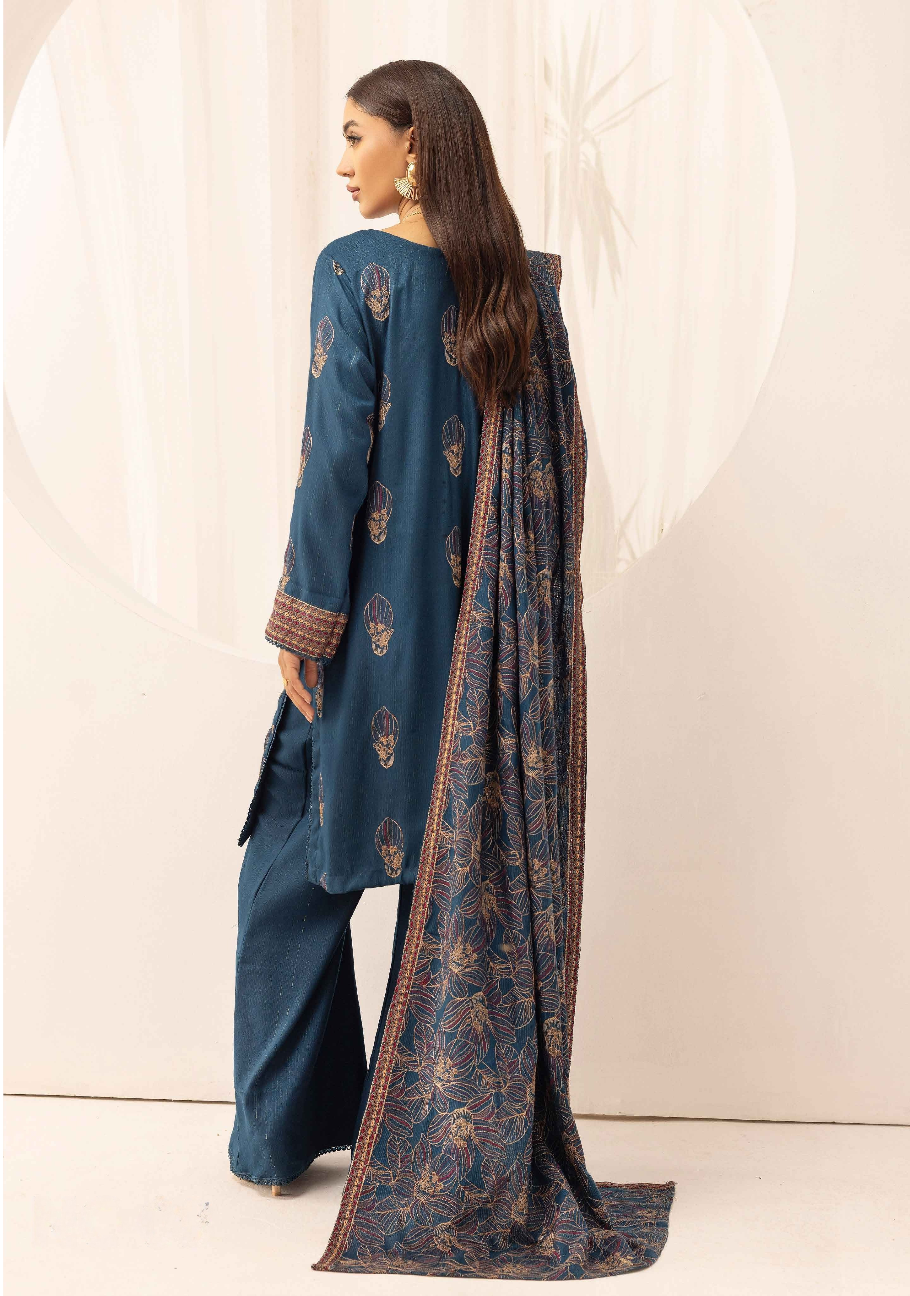 Embroidered Peach Leather 3PC – Fariha