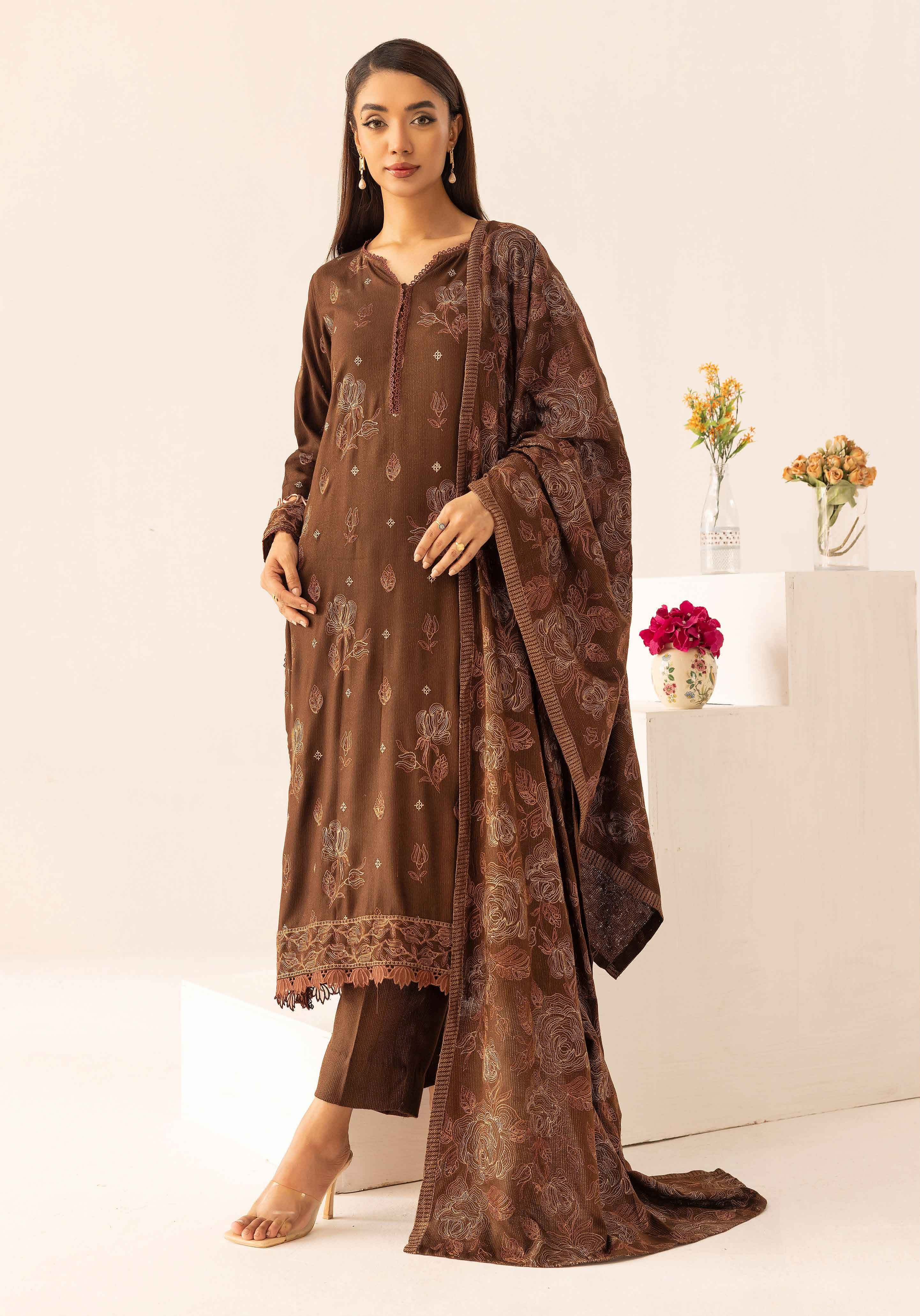 Embroidered Peach Leather 3PC – Sana