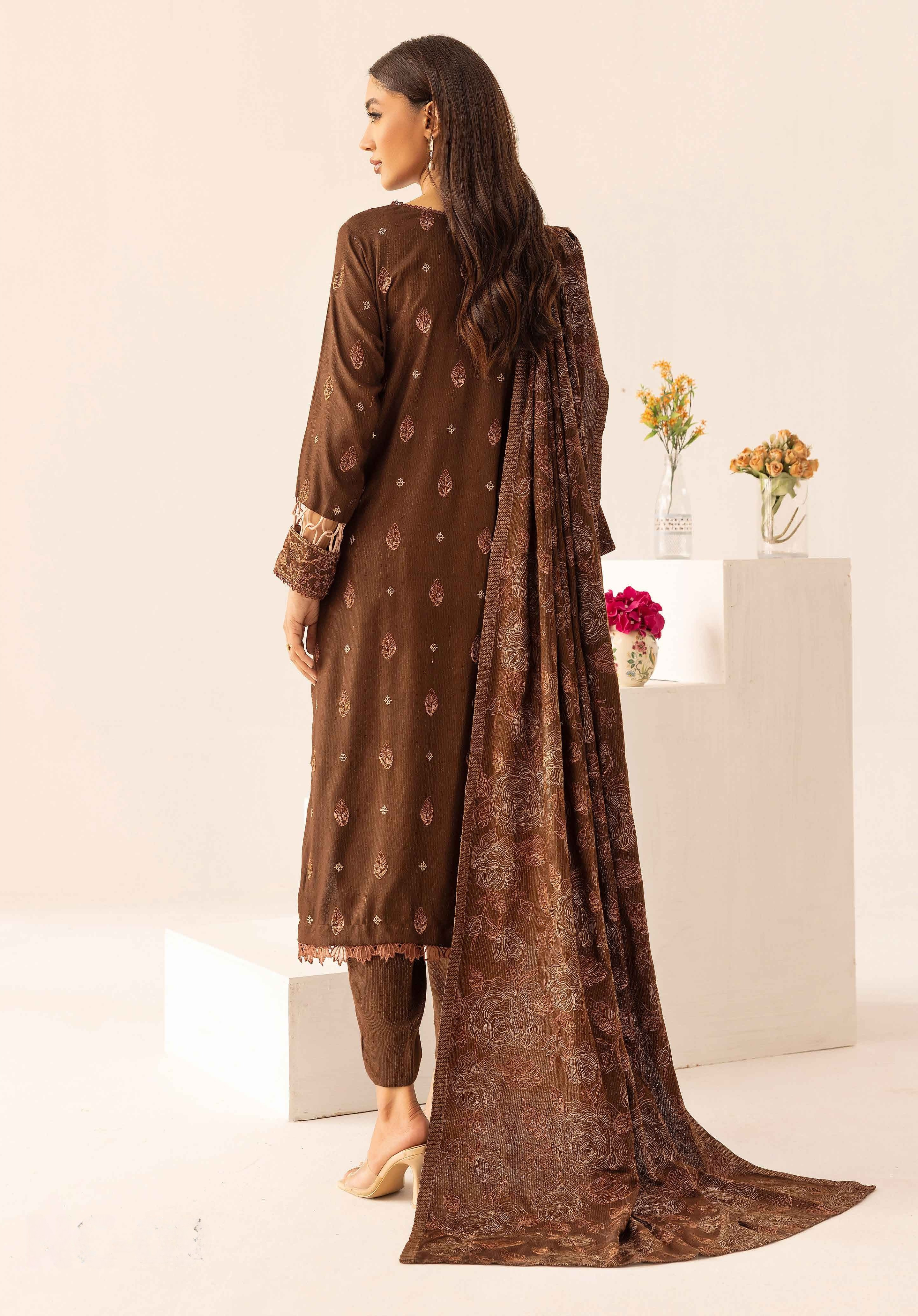 Embroidered Peach Leather 3PC – Sana