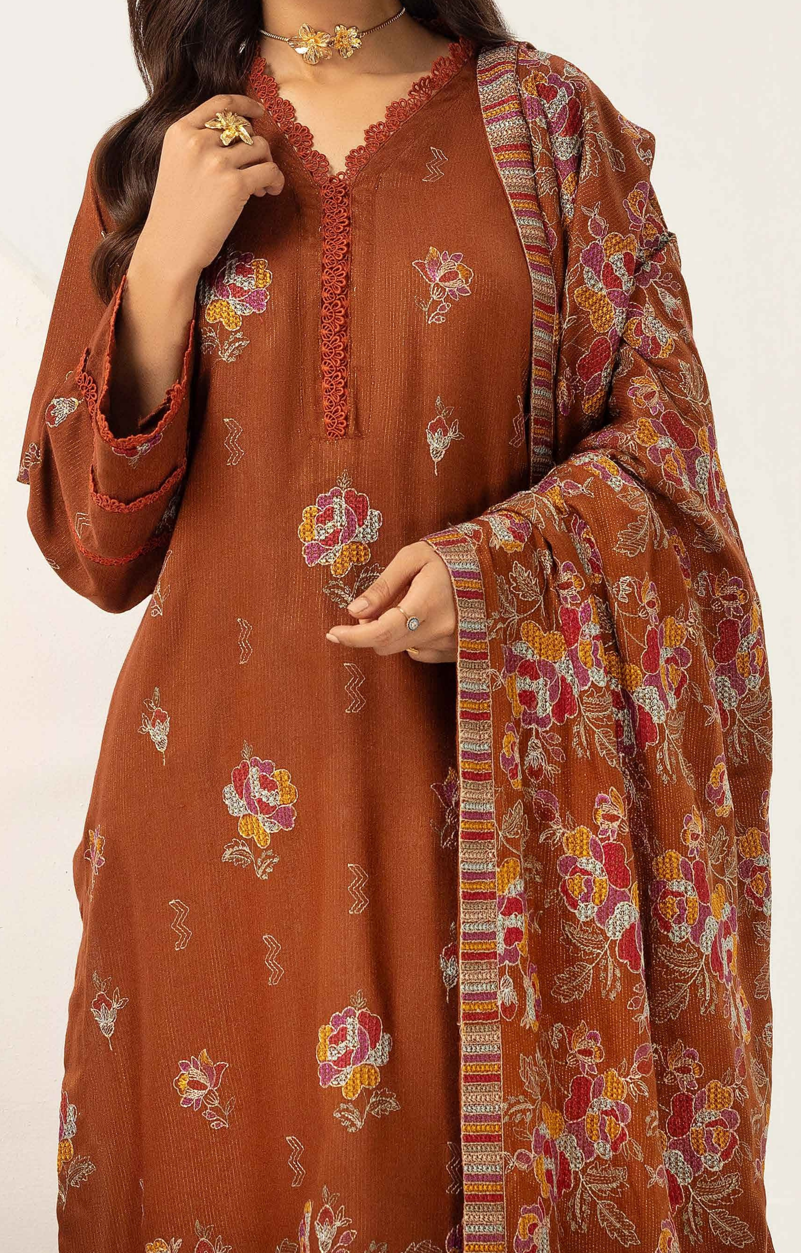 Embroidered Peach Leather 3PC – Areesha