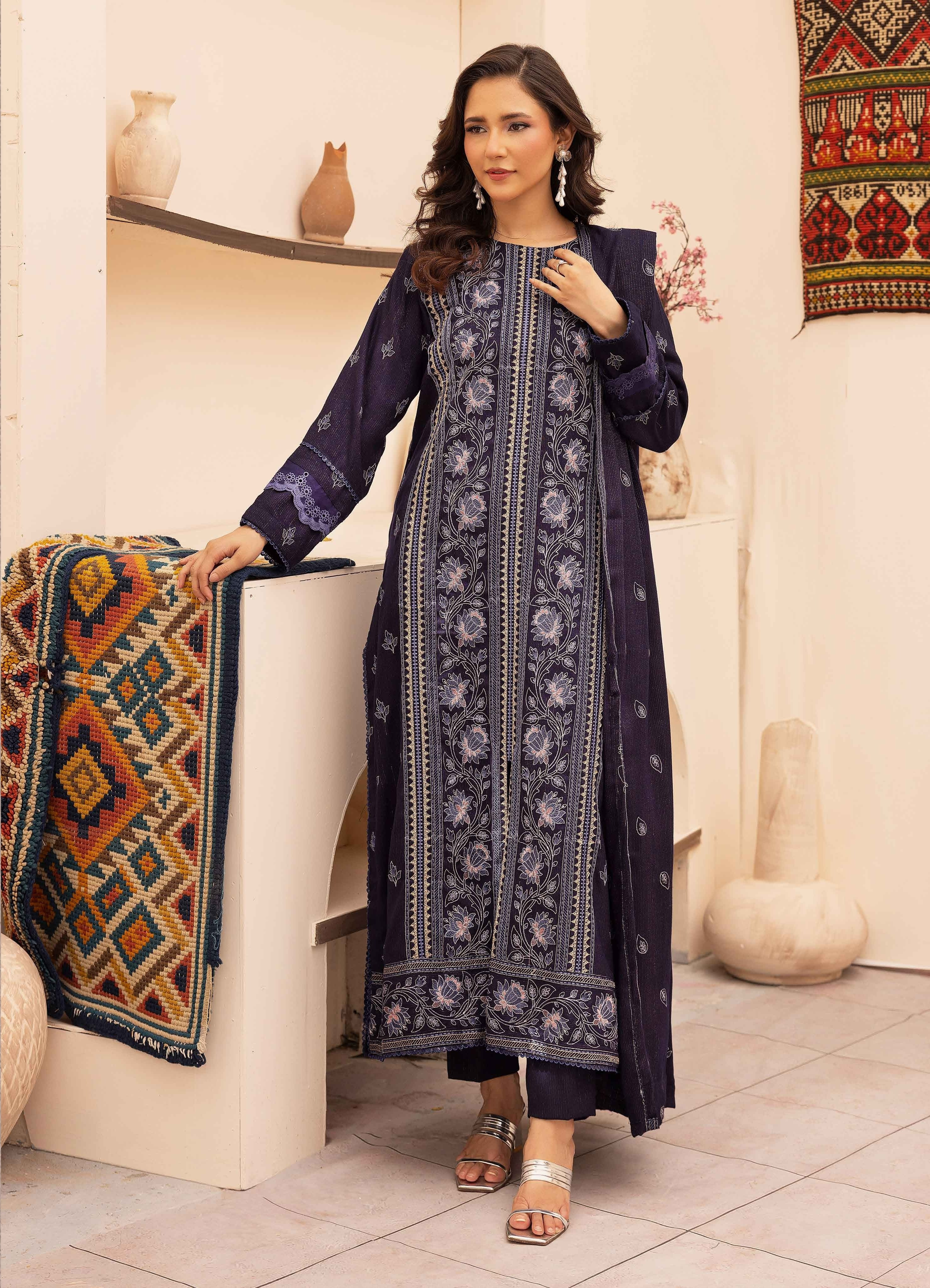 Embroidered Peach Leather 3PC – Zimal