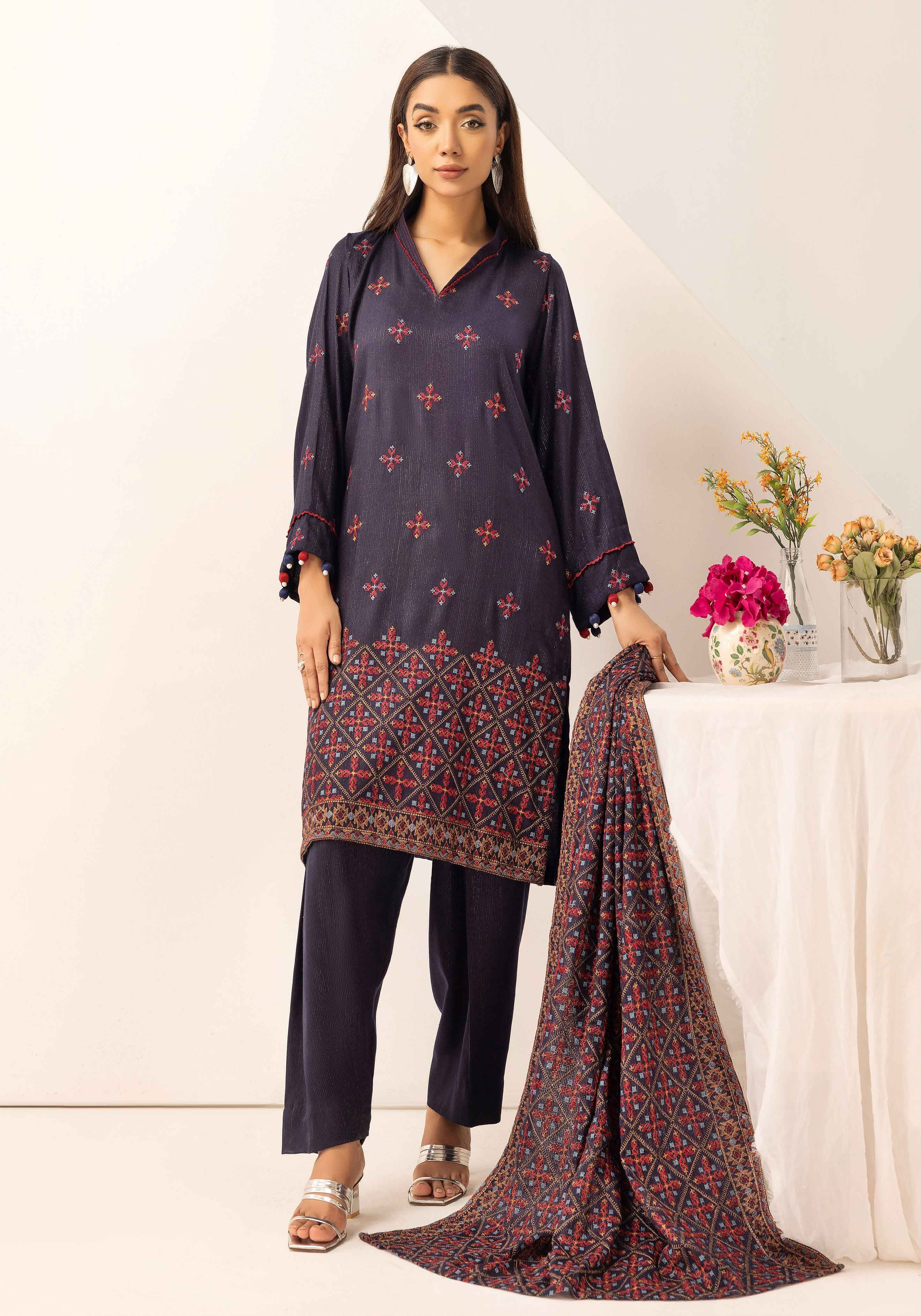 Embroidered Peach Leather 3PC – Hoor