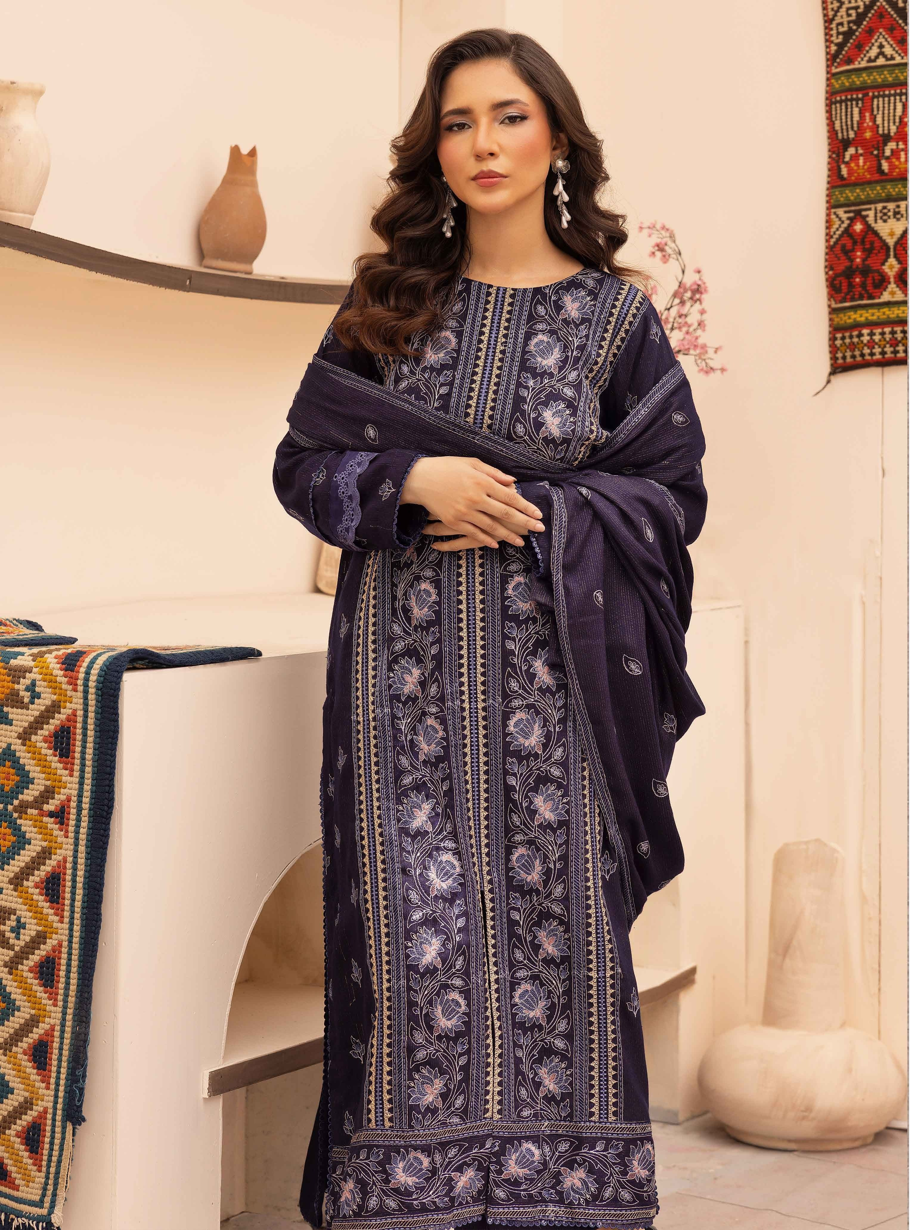 Embroidered Peach Leather 3PC – Zimal