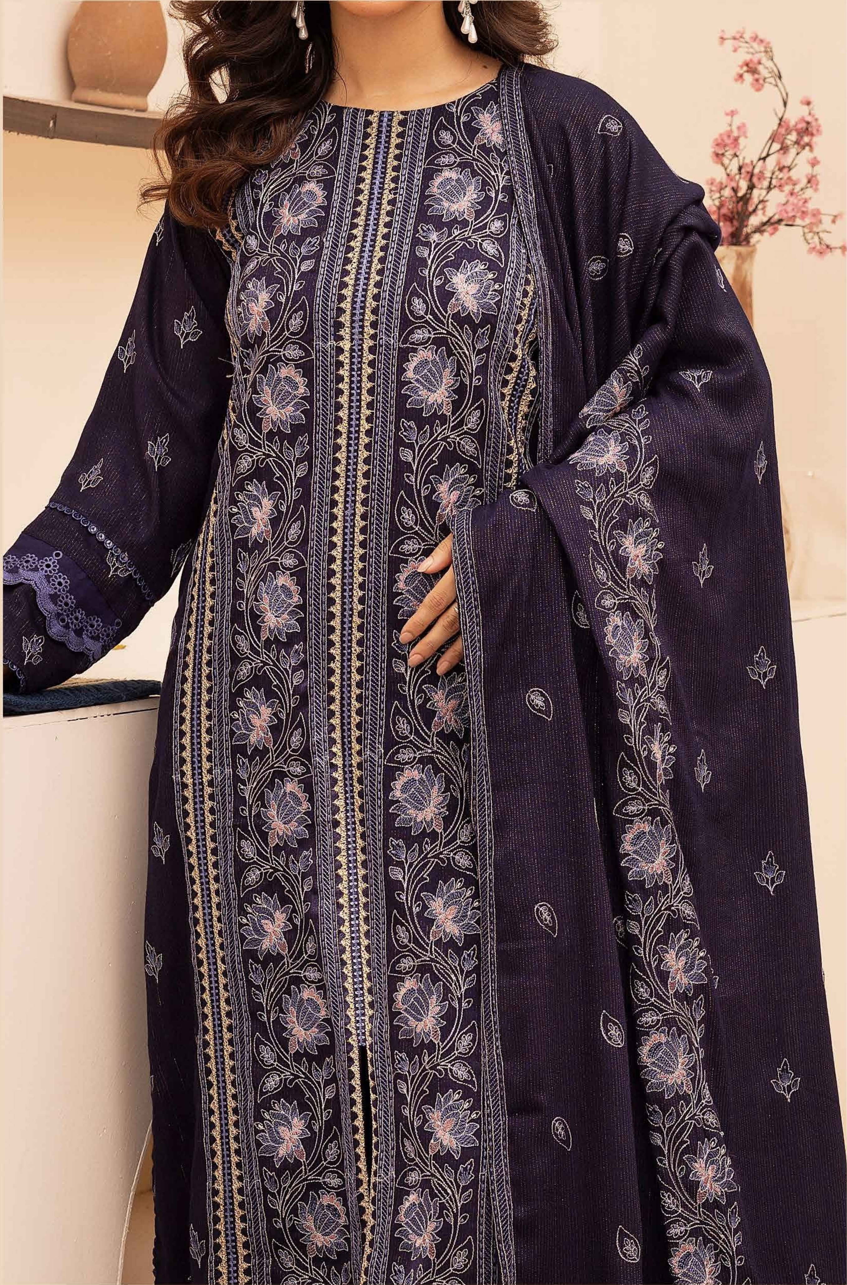 Embroidered Peach Leather 3PC – Zimal